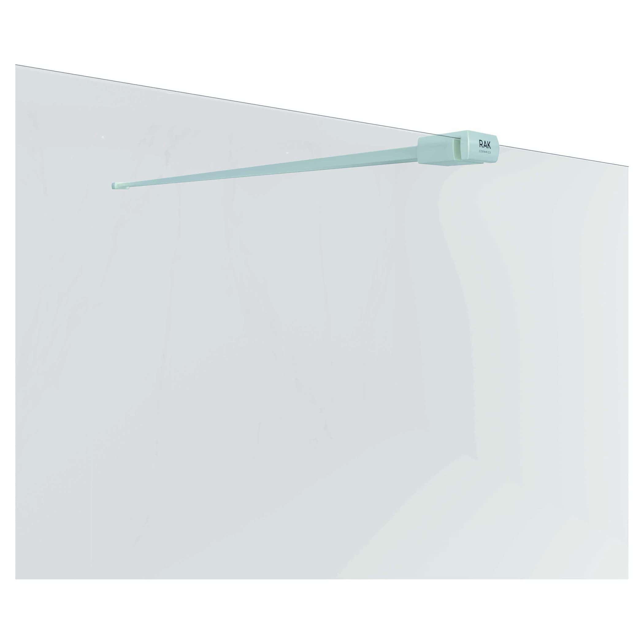 Slim glass shower screen with minimalist design and chrome hardware for modern bathroom interiors, featuring the Bubly Bathrooms logo. Perfect for sleek, functional shower enclosures.