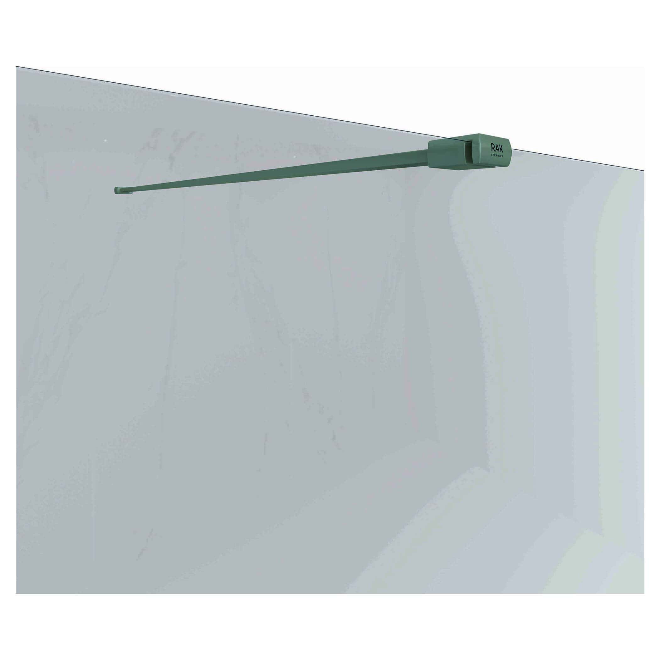 Elegant green towel rail mounted on a white bathroom wall, designed for modern bathroom decor and functionality, provided by Bubly Bathrooms.