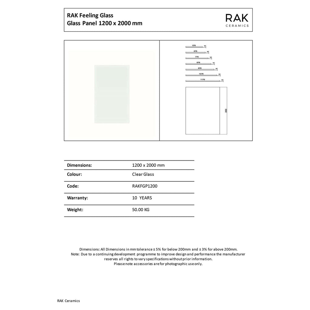 High-quality clear glass shower panel, 1200x2000mm, designed for modern bathrooms, with durable 10-year warranty, lightweight at 50kg, ideal for sleek and elegant bathroom renovations.