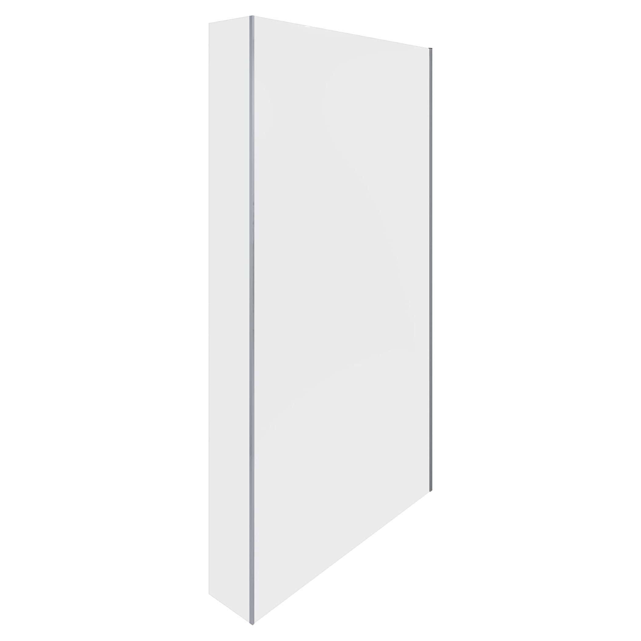 Slimline white shower screen for modern bathrooms, stylish and space-saving. Durable safety glass with aluminium frame, ideal for contemporary shower enclosures and bathroom renovation projects.