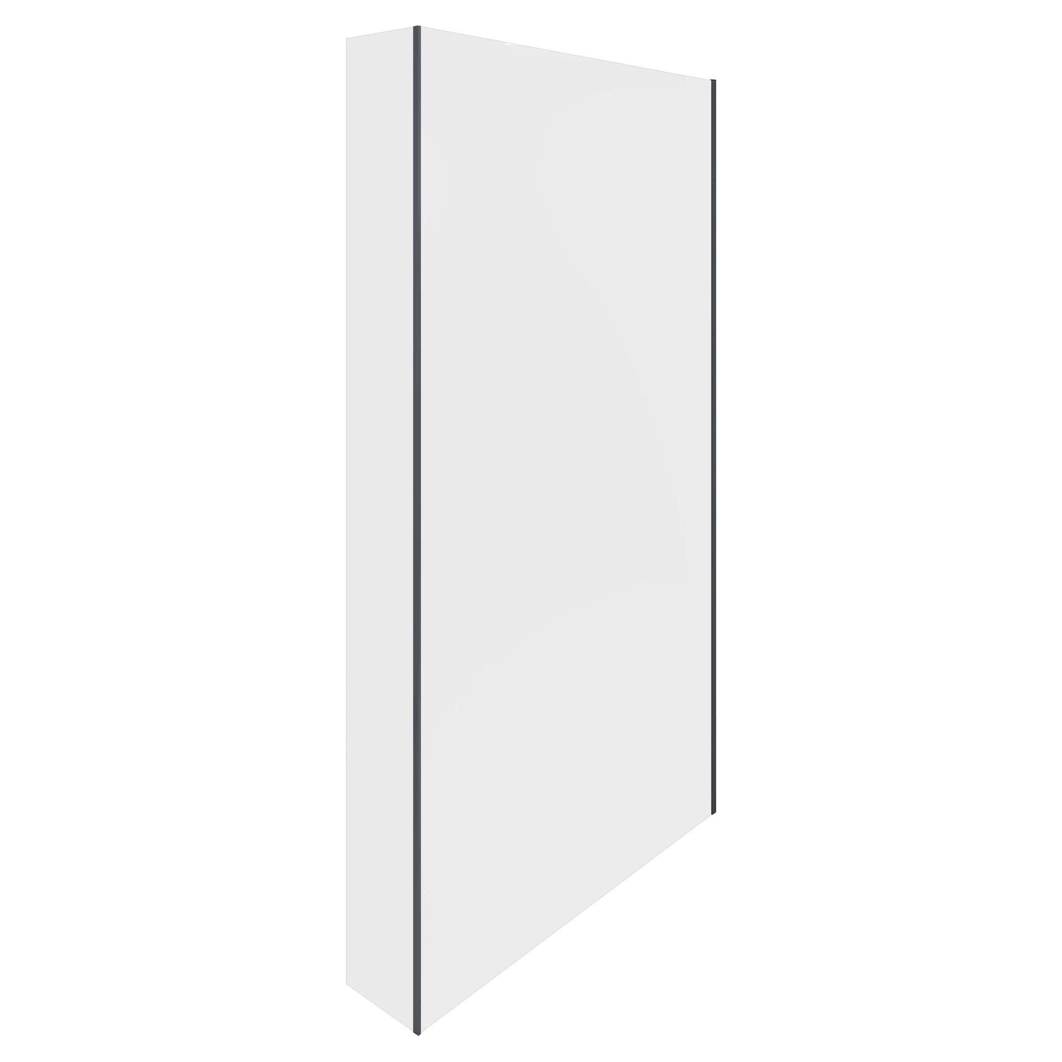 Sleek white shower enclosure with black trim, modern bathroom design, easy to clean, space-saving, durable glass, ideal for bathroom renovations and upgrades.