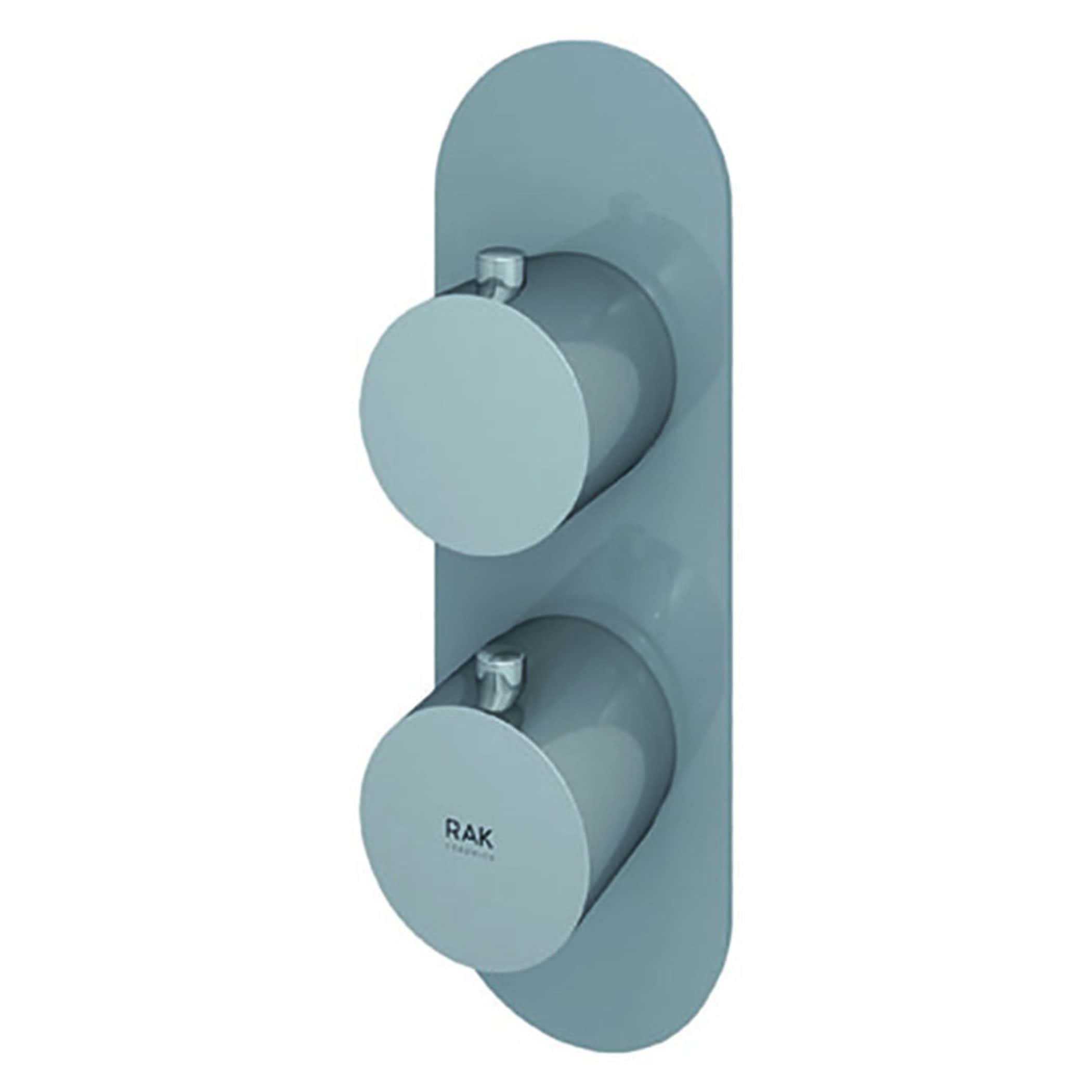 Modern electrical bathroom heater switch with dual control knobs, designed for safe and stylish bathroom heating solutions. Suitable for contemporary bathroom interiors.