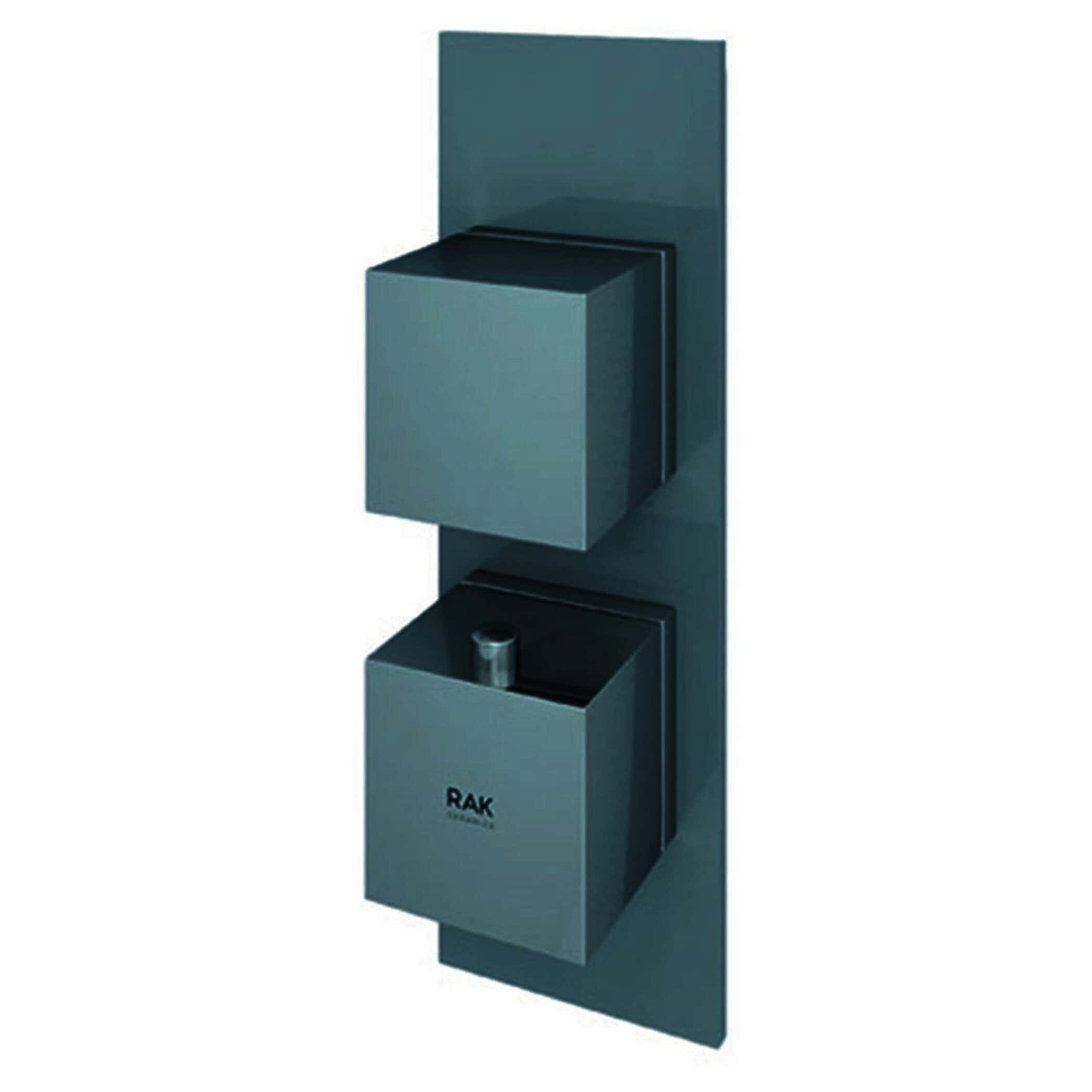 Sleek wall-mounted bathroom storage unit with two black storage boxes, ideal for organising toiletries, bathroom essentials, and cleaning supplies in modern bubly bathrooms.