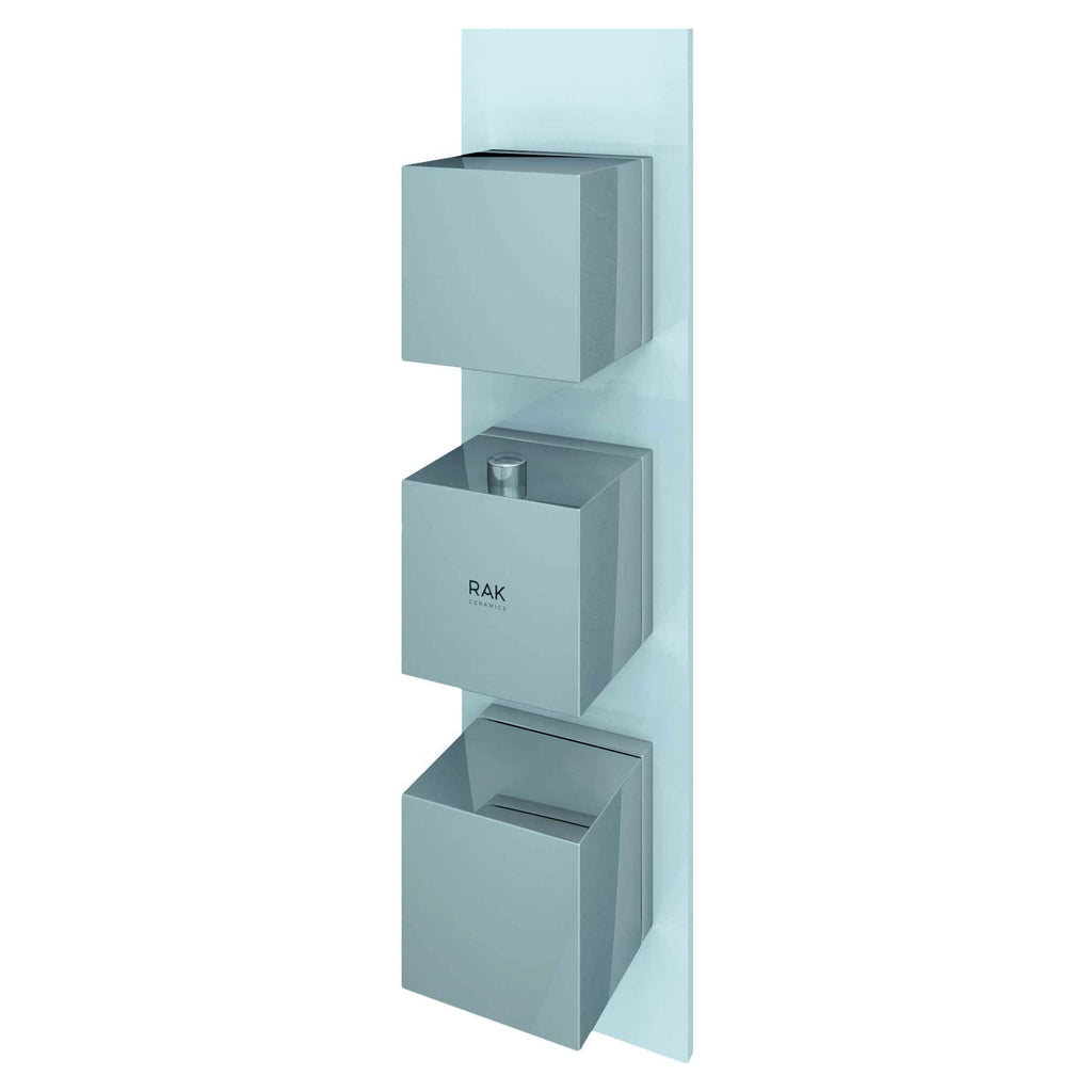 Sleek modern bathroom storage cubes in a stylish light blue finish on a white background, ideal for contemporary bathroom decor.
