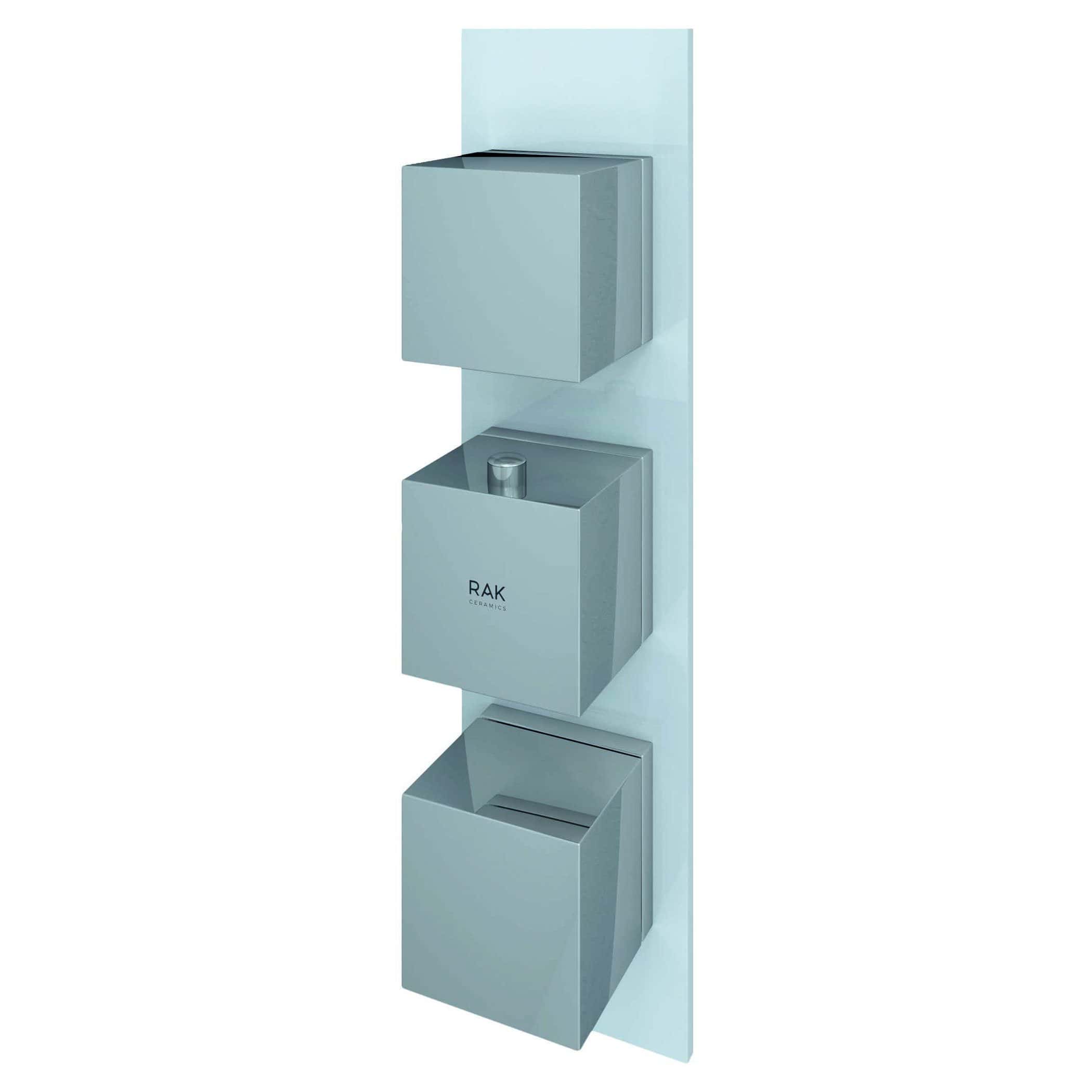 Sleek modern bathroom storage cubes in a stylish light blue finish on a white background, ideal for contemporary bathroom decor.