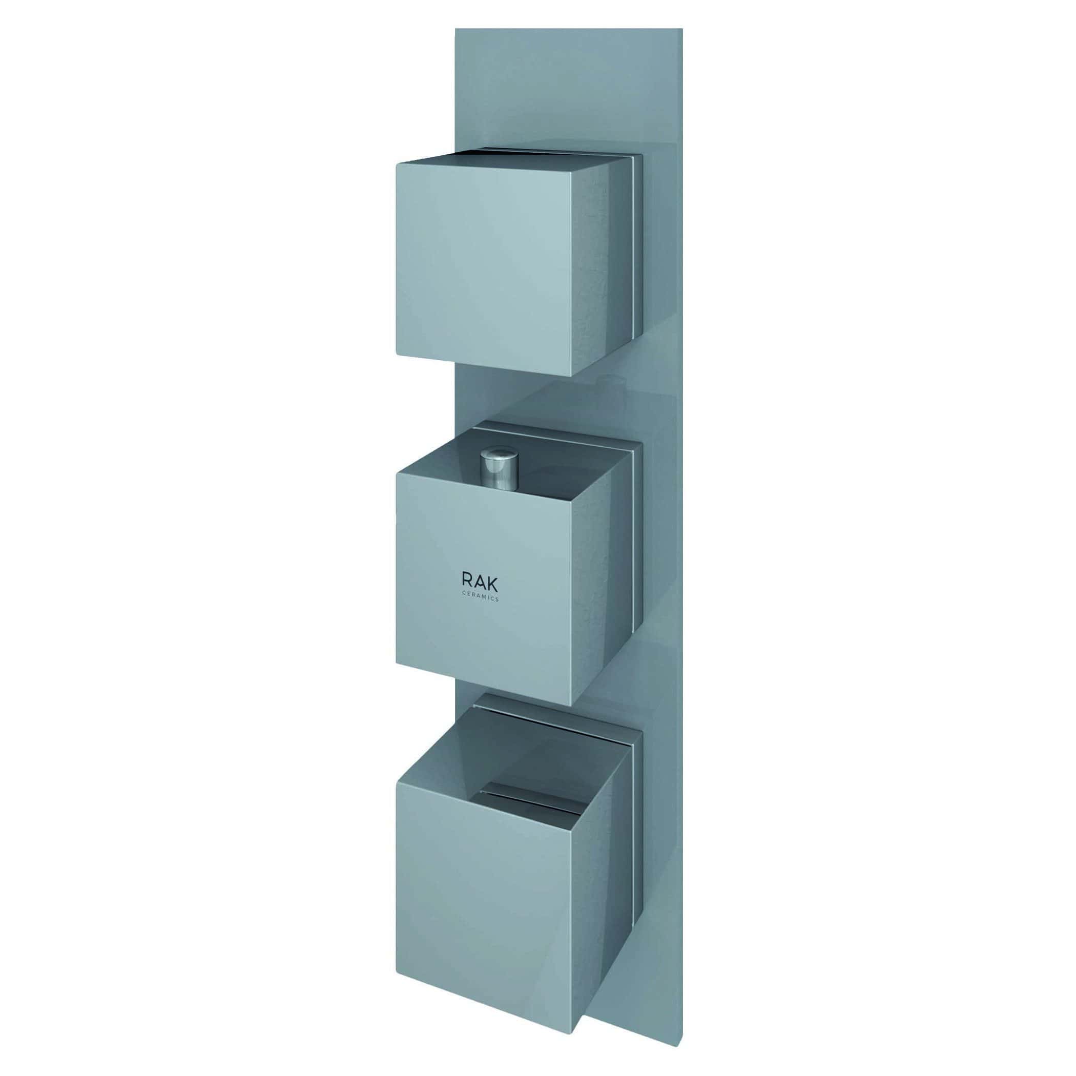Sleek modern bathroom wall storage cabinet with modular units in soft blue, ideal for organising toiletries and bathroom essentials, combining functionality and contemporary design.
