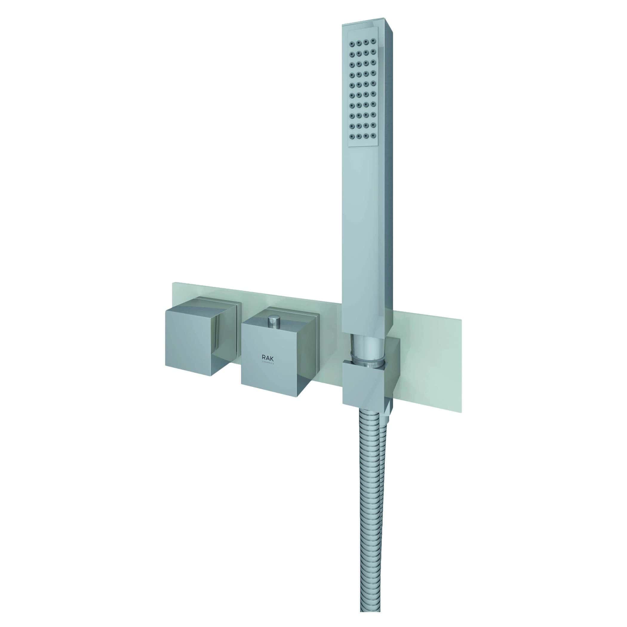 Elegant modern shower head with multiple spray settings, mounted on a sleek wall fixture, perfect for contemporary bathroom renovation projects.