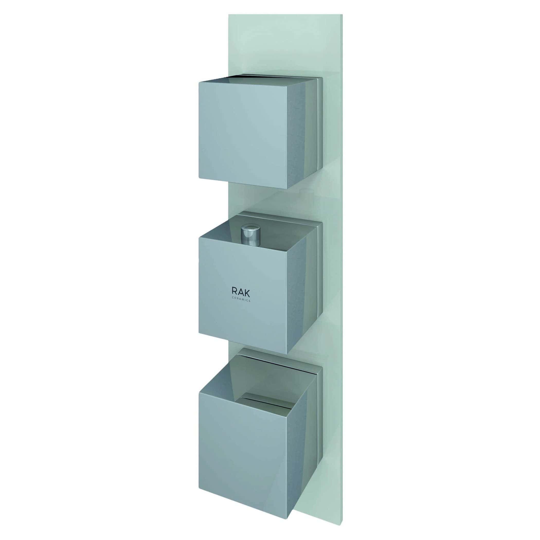 Sleek modern wall-mounted bathroom storage units in a soft pastel blue finish, perfect for contemporary bathroom decor and organised health and beauty essentials.