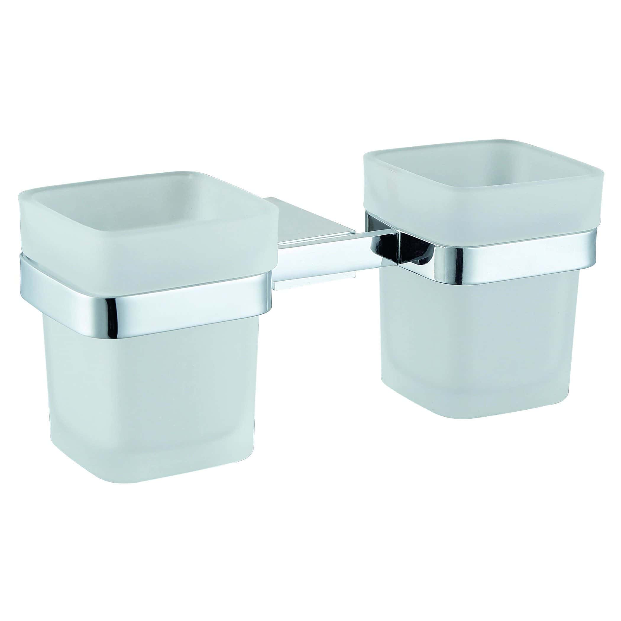 Bright white bathroom toothbrush holder with dual compartments, sleek chrome accents, and a modern design for organised storage. Ideal for contemporary bathroom decor.