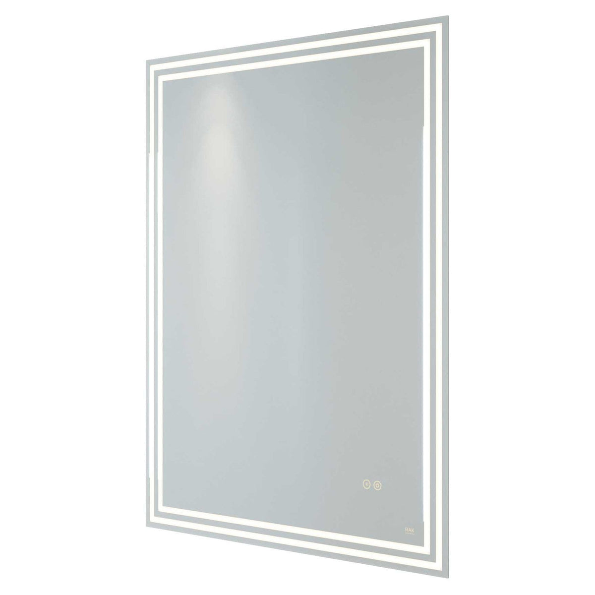 Illuminated LED bathroom mirror with touch controls and modern slim design for stylish bathroom decor.