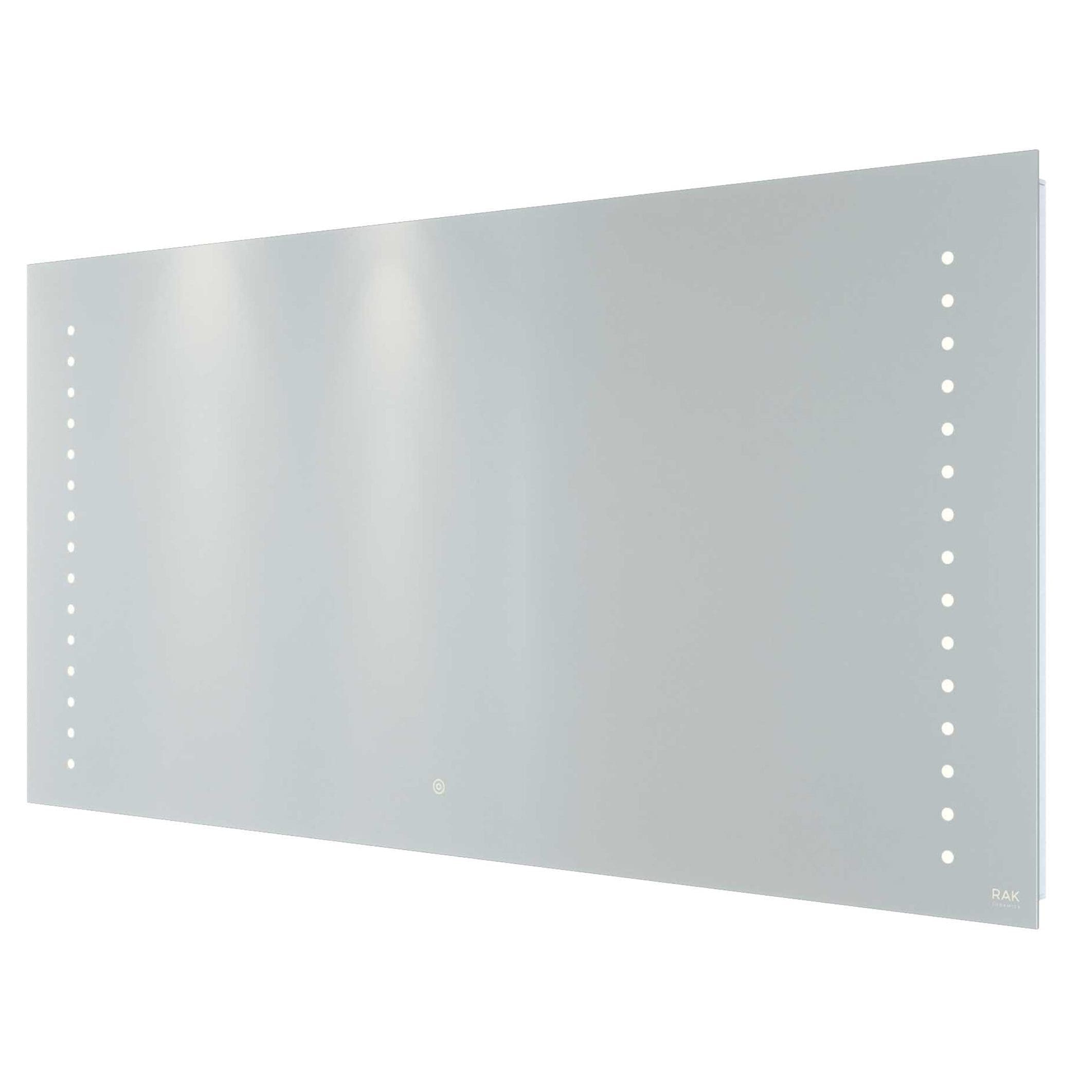 High-quality bathroom mirror with integrated LED lighting, modern design, and sleek silver finish, perfect for contemporary bathrooms and enhancing space illumination.