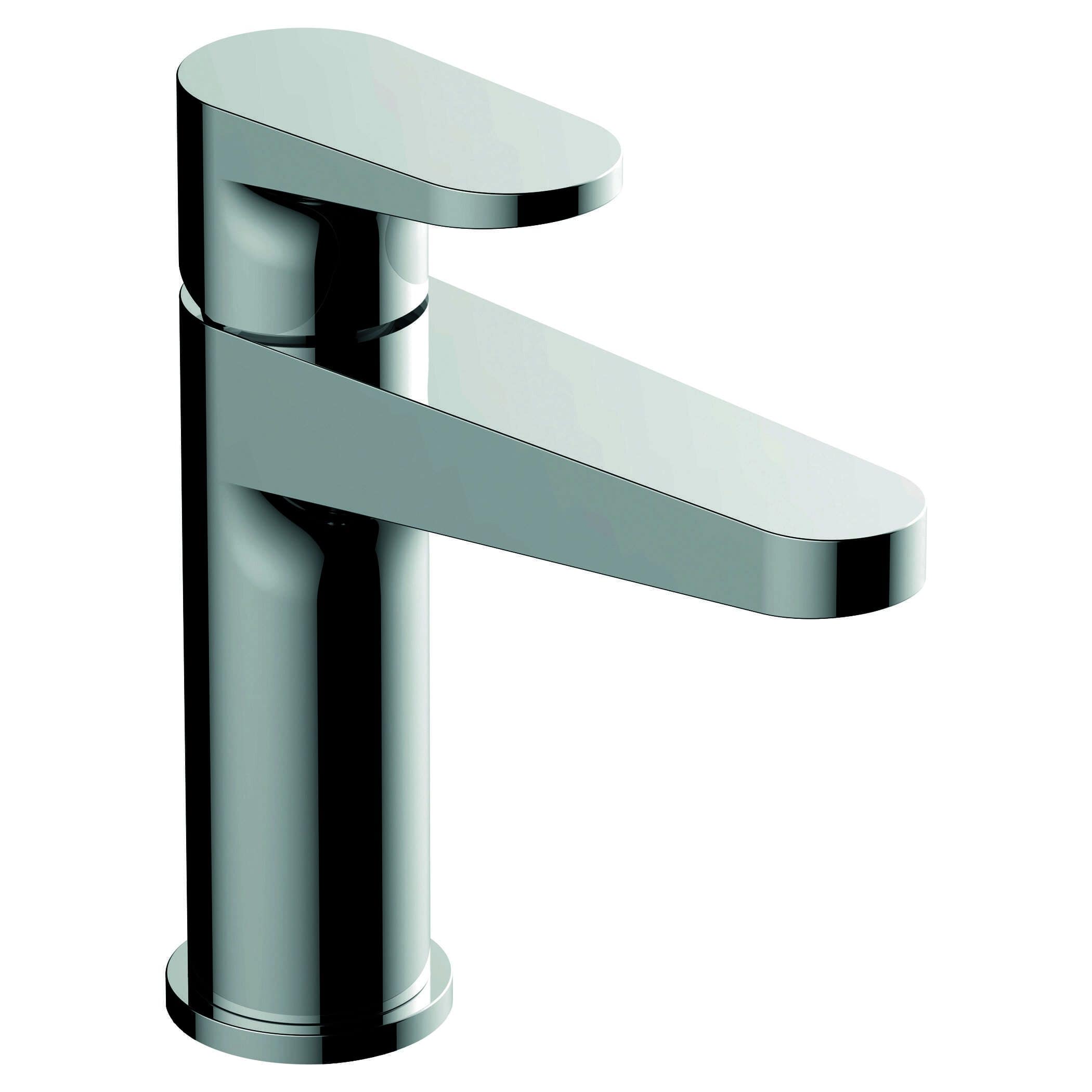 Modern chrome bathroom mixer tap with sleek design for contemporary bathrooms.