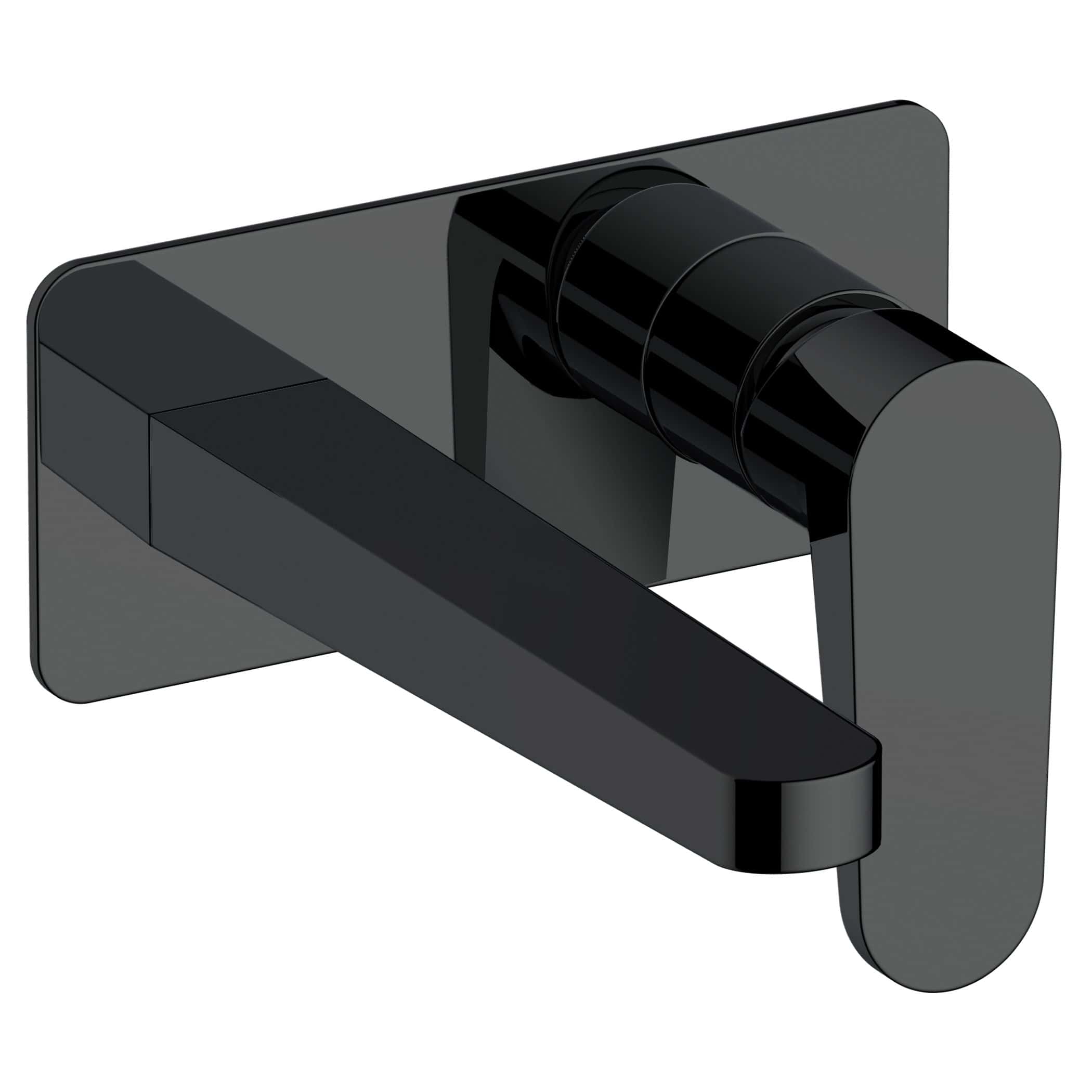 Brushed black modern bathroom mixer tap with sleek design, wall-mounted installation, ideal for contemporary bathrooms and ensuite renovations. Perfect for minimalist bathroom styling and high-quality fixtures.