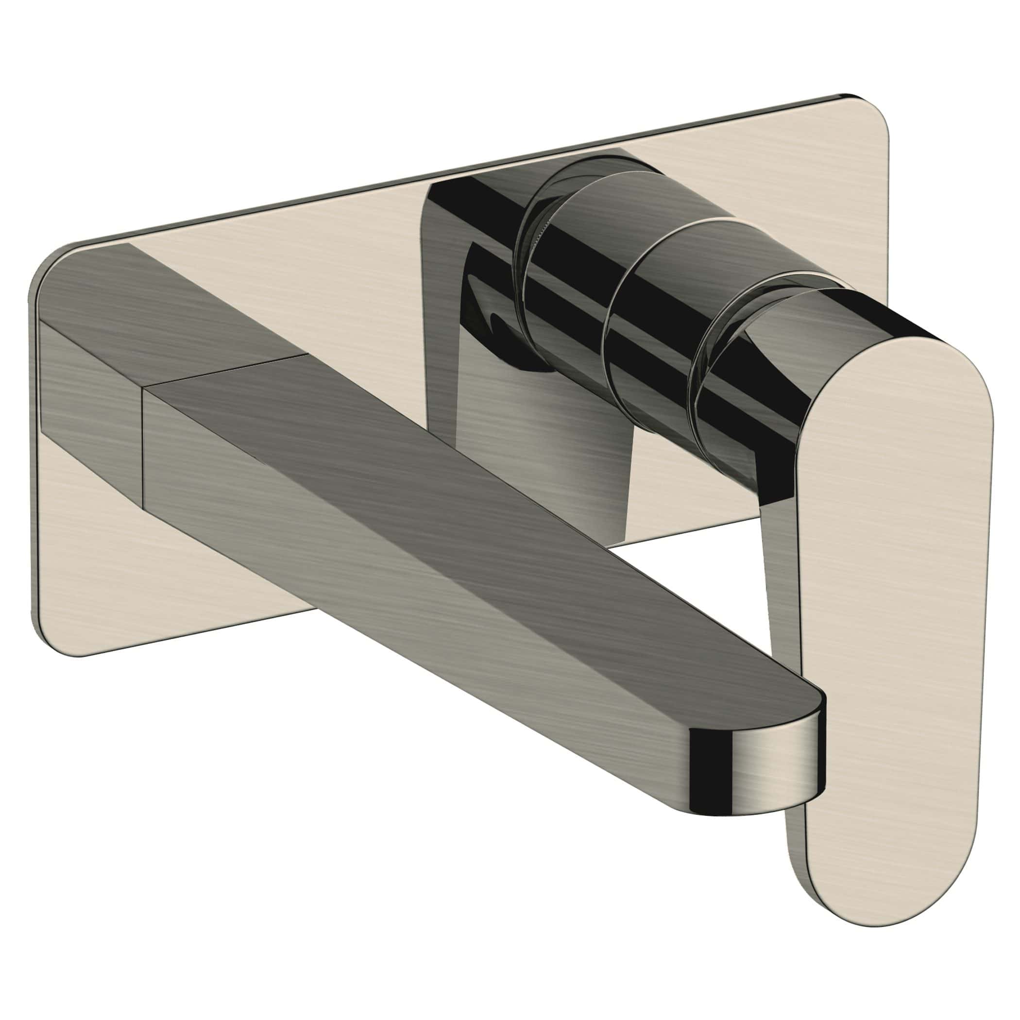 Polished chrome bathroom wall-mounted lever tap handle with modern sleek design. High-quality fixture suitable for contemporary bathroom decor and ensuring durable, stylish functionality.