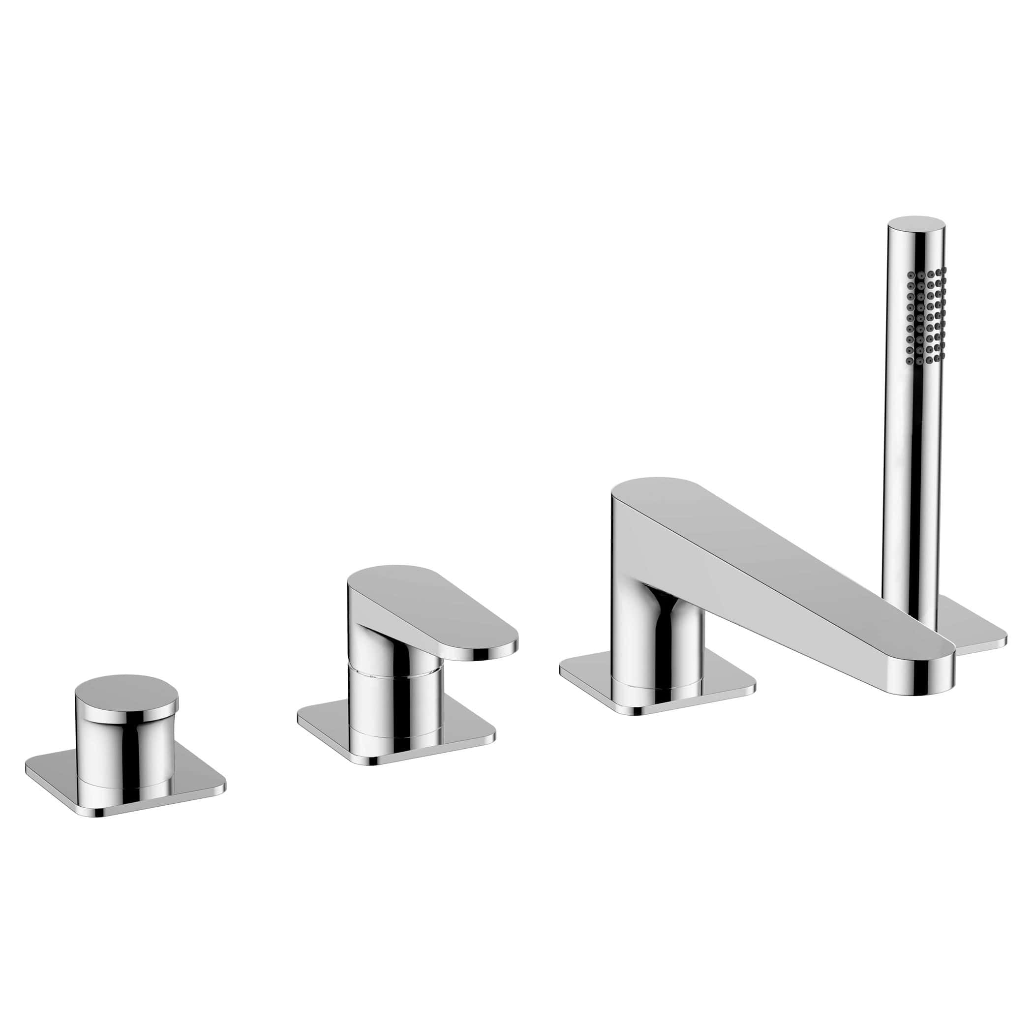 Sleek modern chrome bathroom tap set with hand shower, ideal for contemporary bathrooms, providing stylish and functional kitchen or basin fixtures.