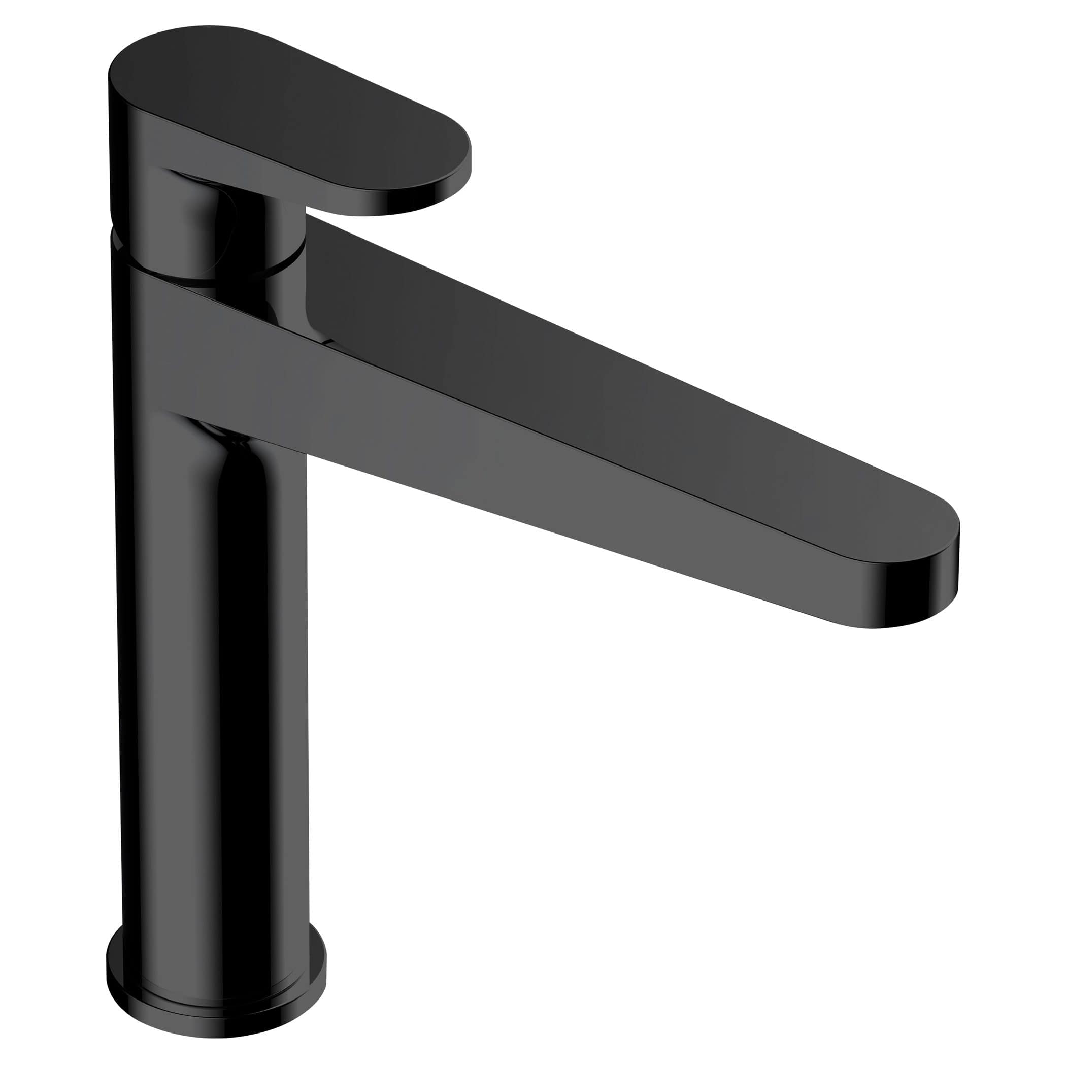 Polished black bathroom mixer tap with sleek modern design, ideal for contemporary bathroom sinks and washbasins.