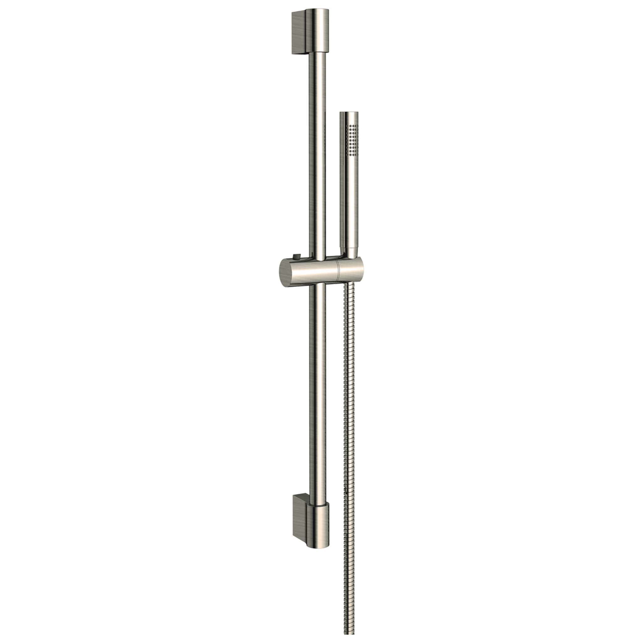 Sleek modern stainless steel bathroom shower rail with adjustable height and handheld shower head for stylish and functional bathroom renovations.