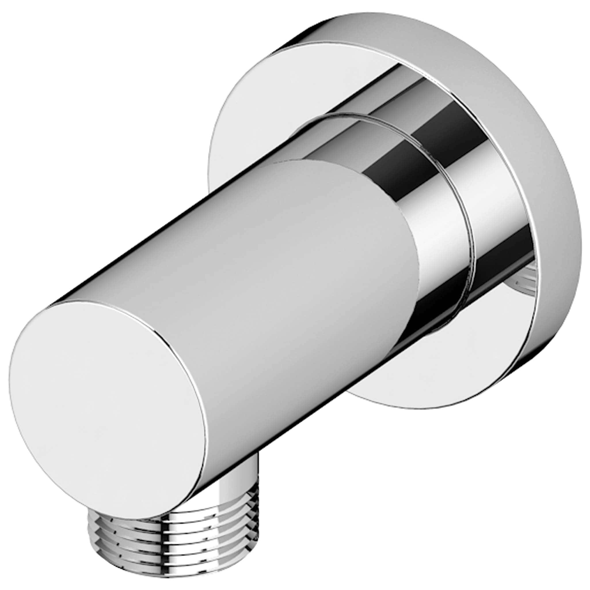 Polished chrome bathroom thermostatic mixing valve for shower or bath, modern plumbing fixture.