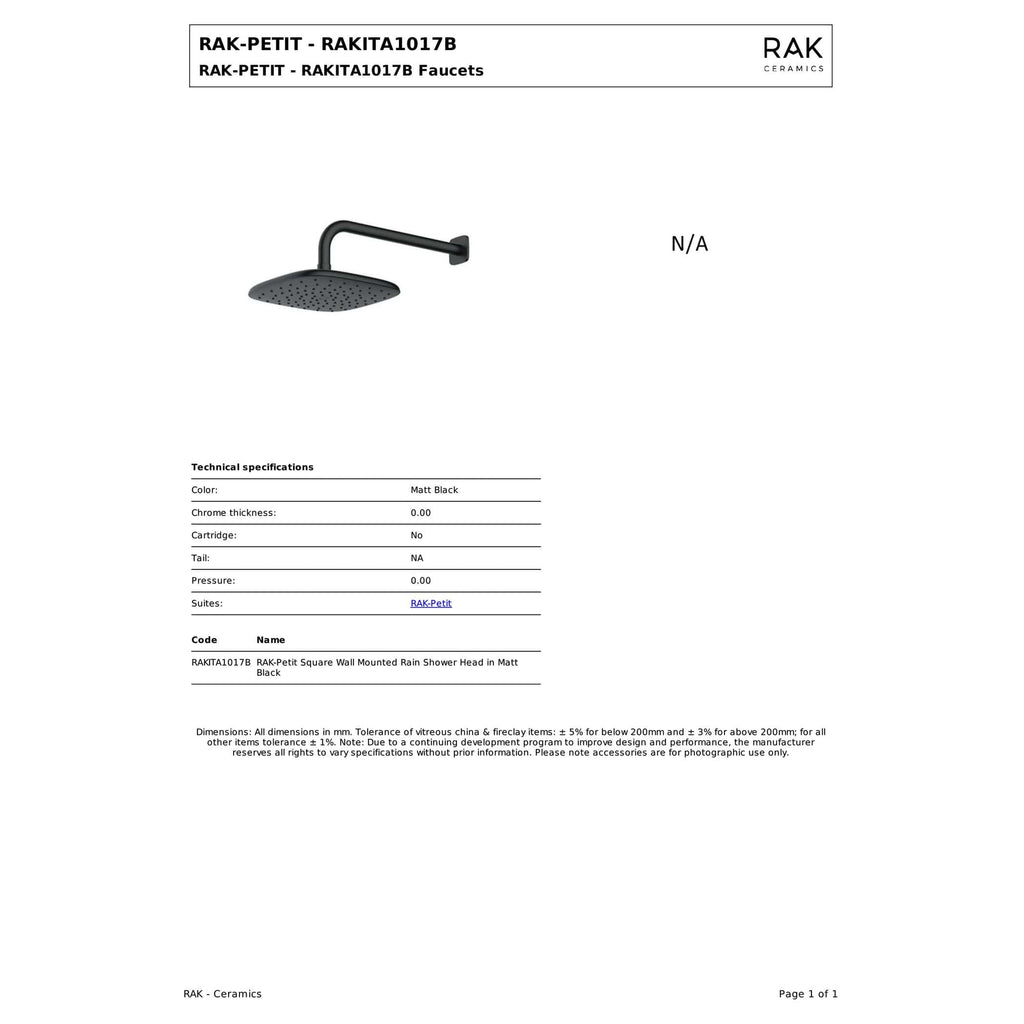 Rain shower head in matt black with wall-mounted design for modern bathrooms. Durable and stylish bathroom fixture, perfect for enhancing shower experience with sleek black finish.