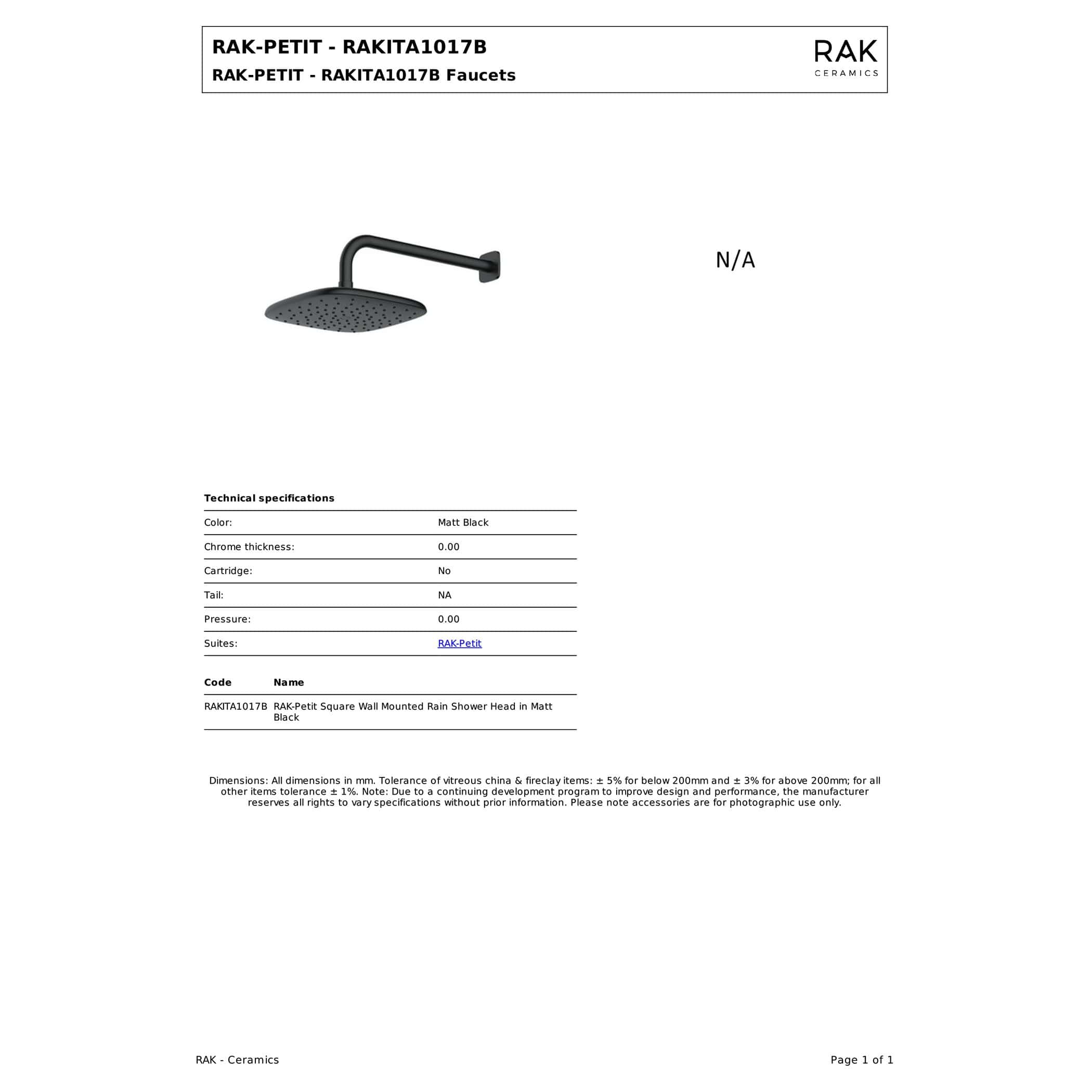 Rain shower head in matt black with wall-mounted design for modern bathrooms. Durable and stylish bathroom fixture, perfect for enhancing shower experience with sleek black finish.