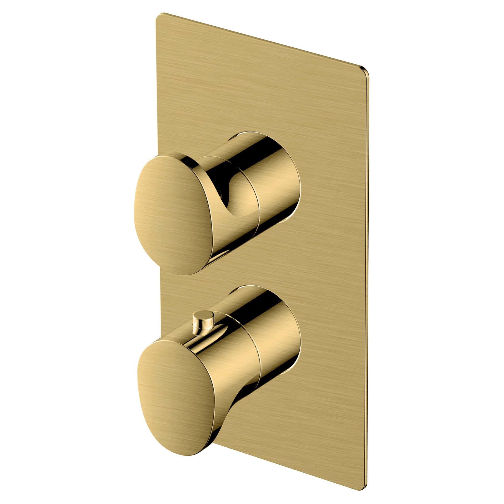 Brass bathroom shower mixer and control valve with modern design, ideal for luxurious bathroom upgrades and plumbing installations.