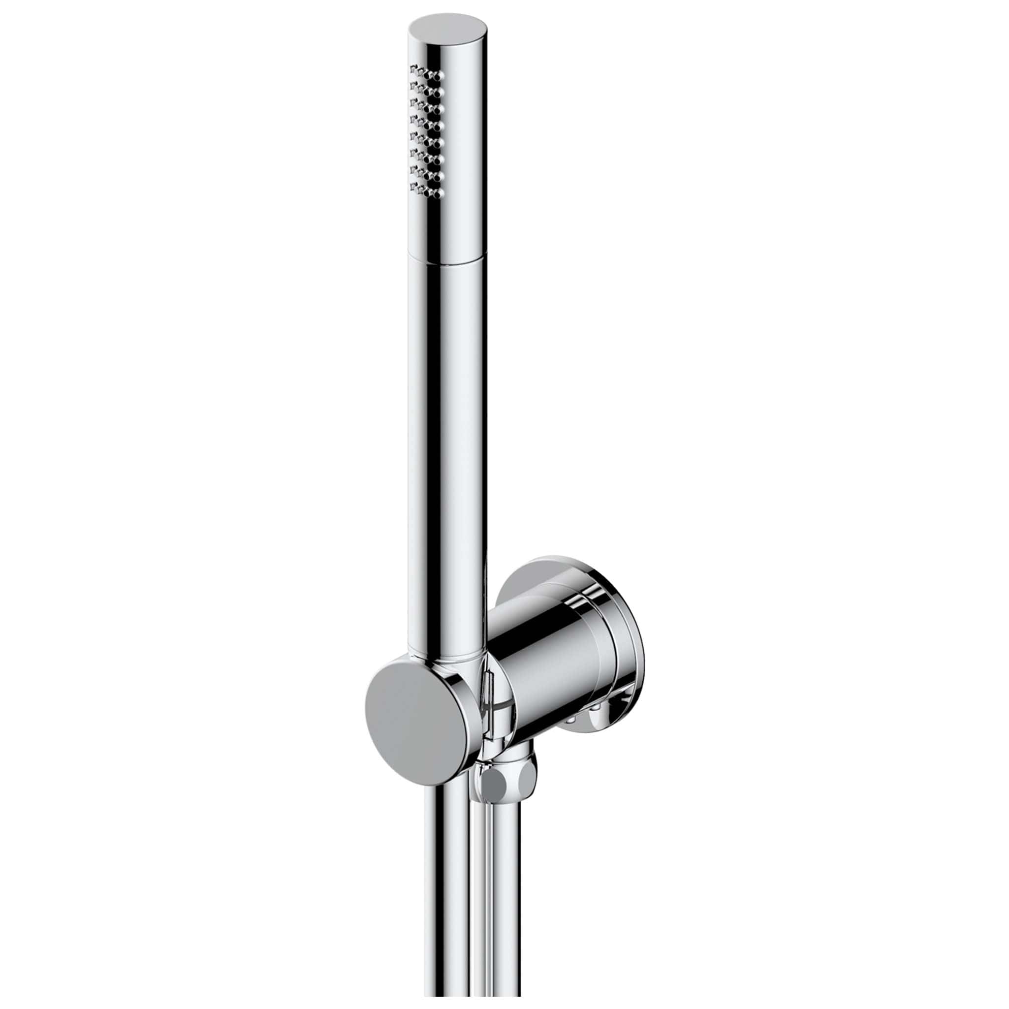 Polished chrome bathroom handheld shower head and rail system for modern Bubly Bathrooms.