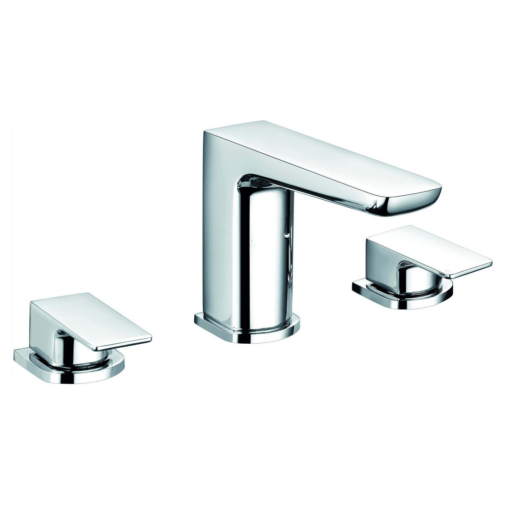 Sleek modern chrome bathroom tap set with two matching handles, ideal for contemporary bathroom or ensuite sink installations, combining style and functionality.