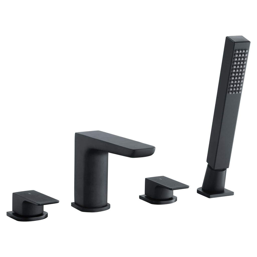 Chrome bathroom mixer tap and shower set with modern black finish for stylish bathroom upgrades. Includes a sleek handheld shower and matching controls, perfect for contemporary bathrooms.