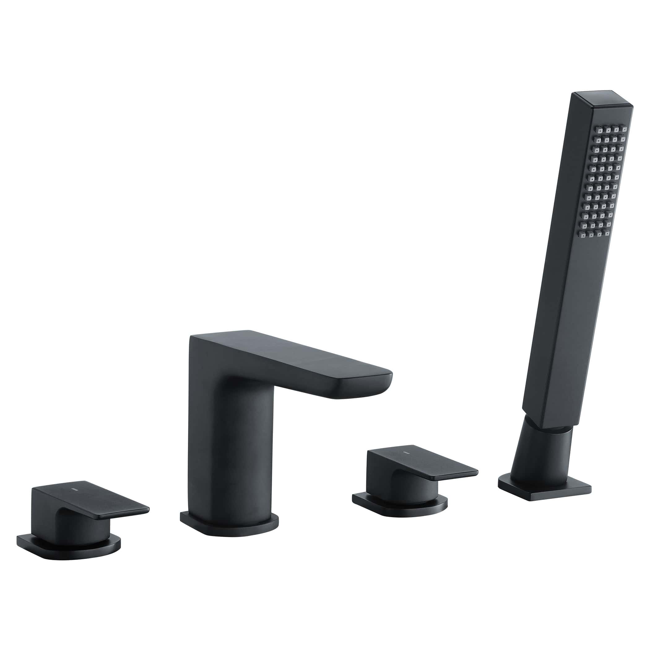 Chrome bathroom mixer tap and shower set with modern black finish for stylish bathroom upgrades. Includes a sleek handheld shower and matching controls, perfect for contemporary bathrooms.