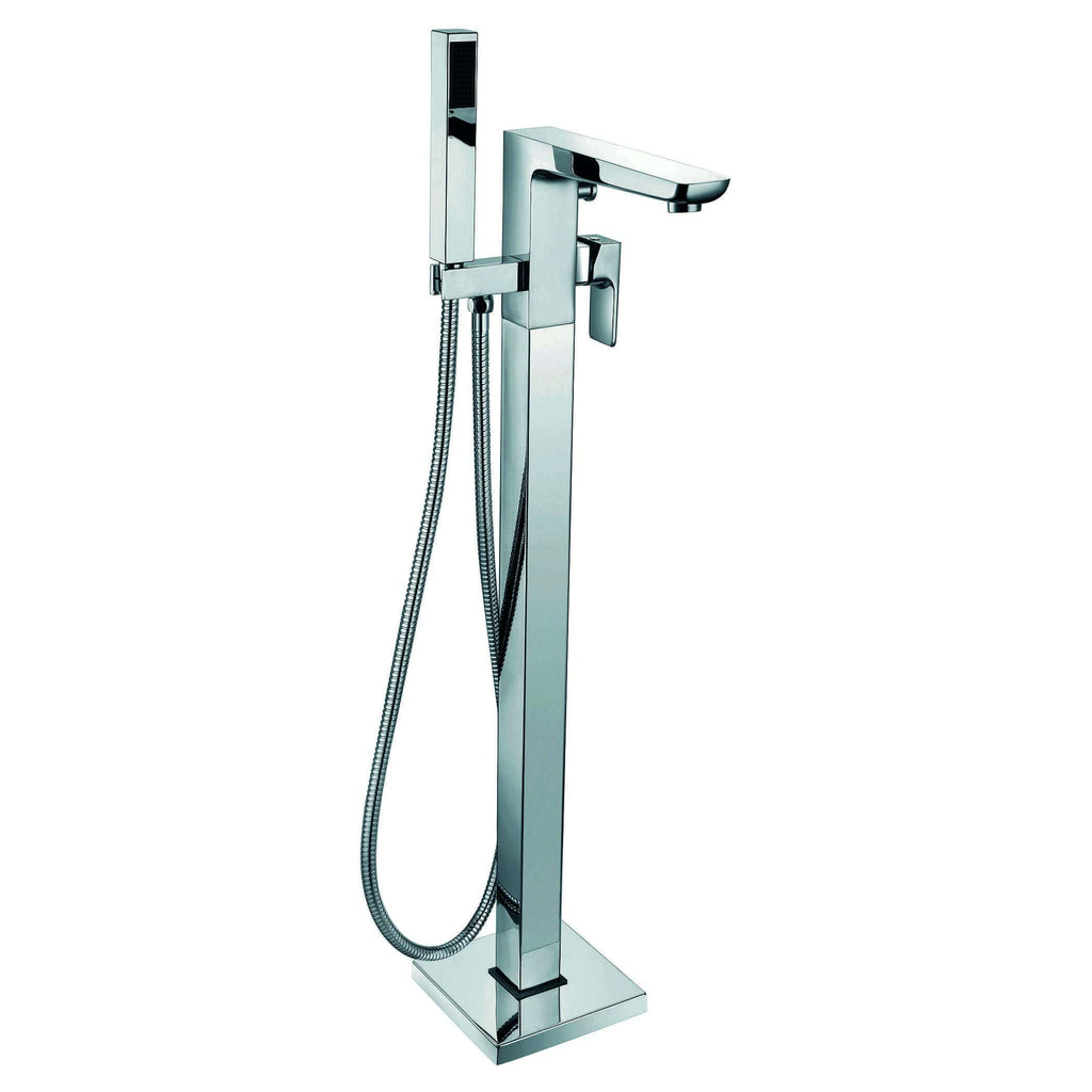 Sleek chrome bathroom freestanding bathtub filler with handheld shower and modern design for luxurious bathroom upgrades.