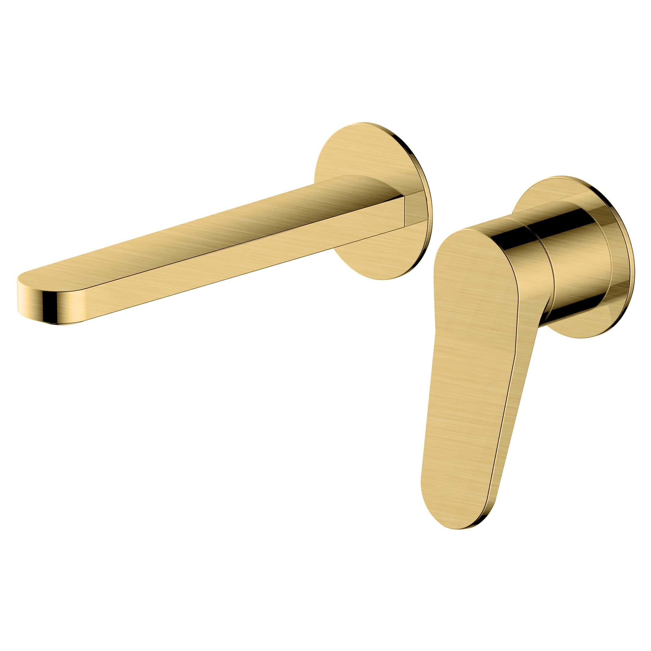 Brass bathroom sink tap and lever set from Bubly Bathrooms, modern gold-toned fixture for stylish bathroom upgrades.