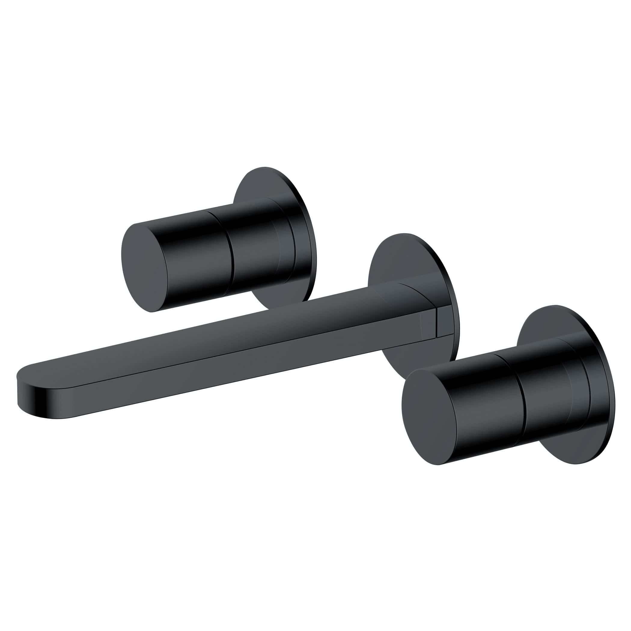 Sleek black wall-mounted bathroom tap with modern design for stylish and functional bathroom fixtures. Perfect for contemporary bathroom renovations or upgrades.