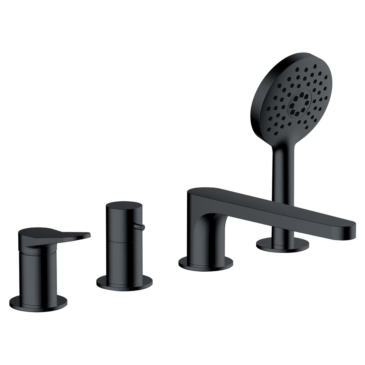 Black bathroom tap and showerhead set for modern bathroom design.