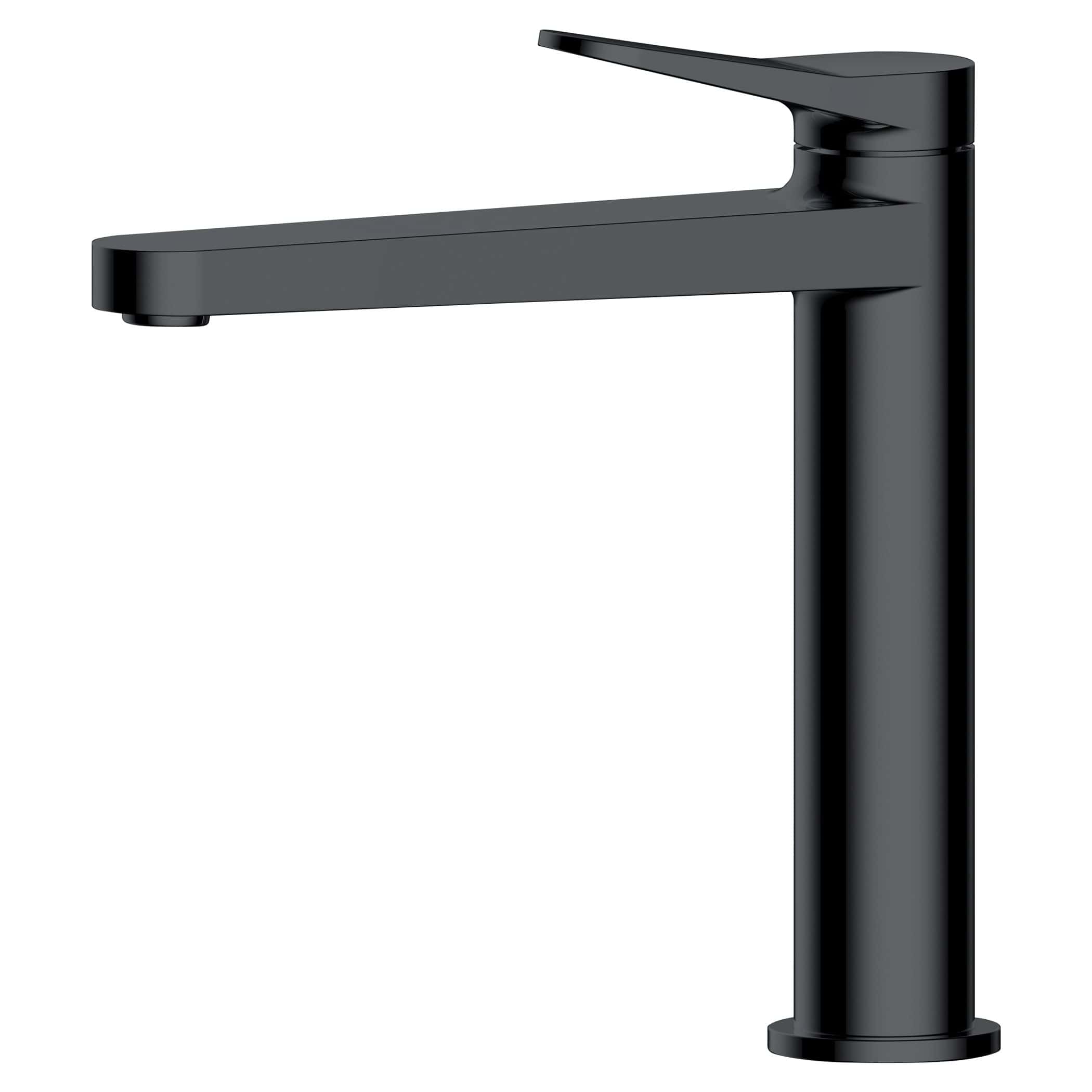 Sleek black bathroom tap with modern design, ideal for contemporary bathroom fixtures, featuring smooth curves and high-quality finish. Perfect for stylish bathroom renovations.