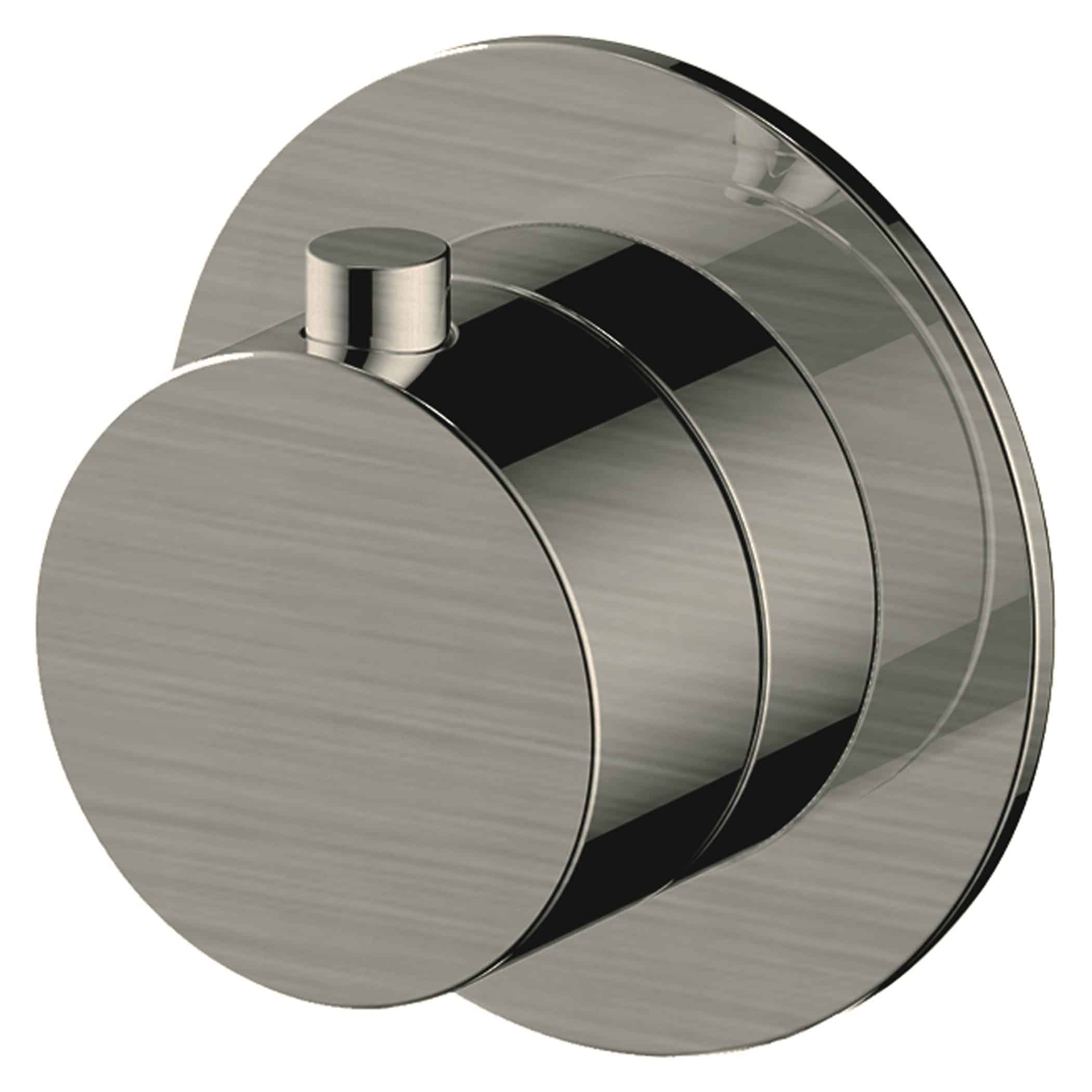 Polished chrome wall-mounted bathroom valve or tap handle with modern design for thermostatic shower control.