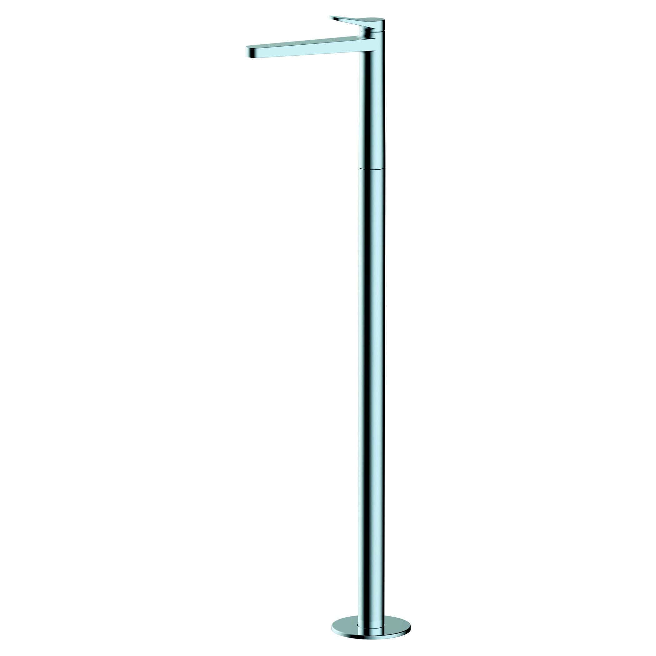 Sleek modern freestanding bathroom tap in chrome finish, ideal for contemporary bathroom designs and high-quality water flow.