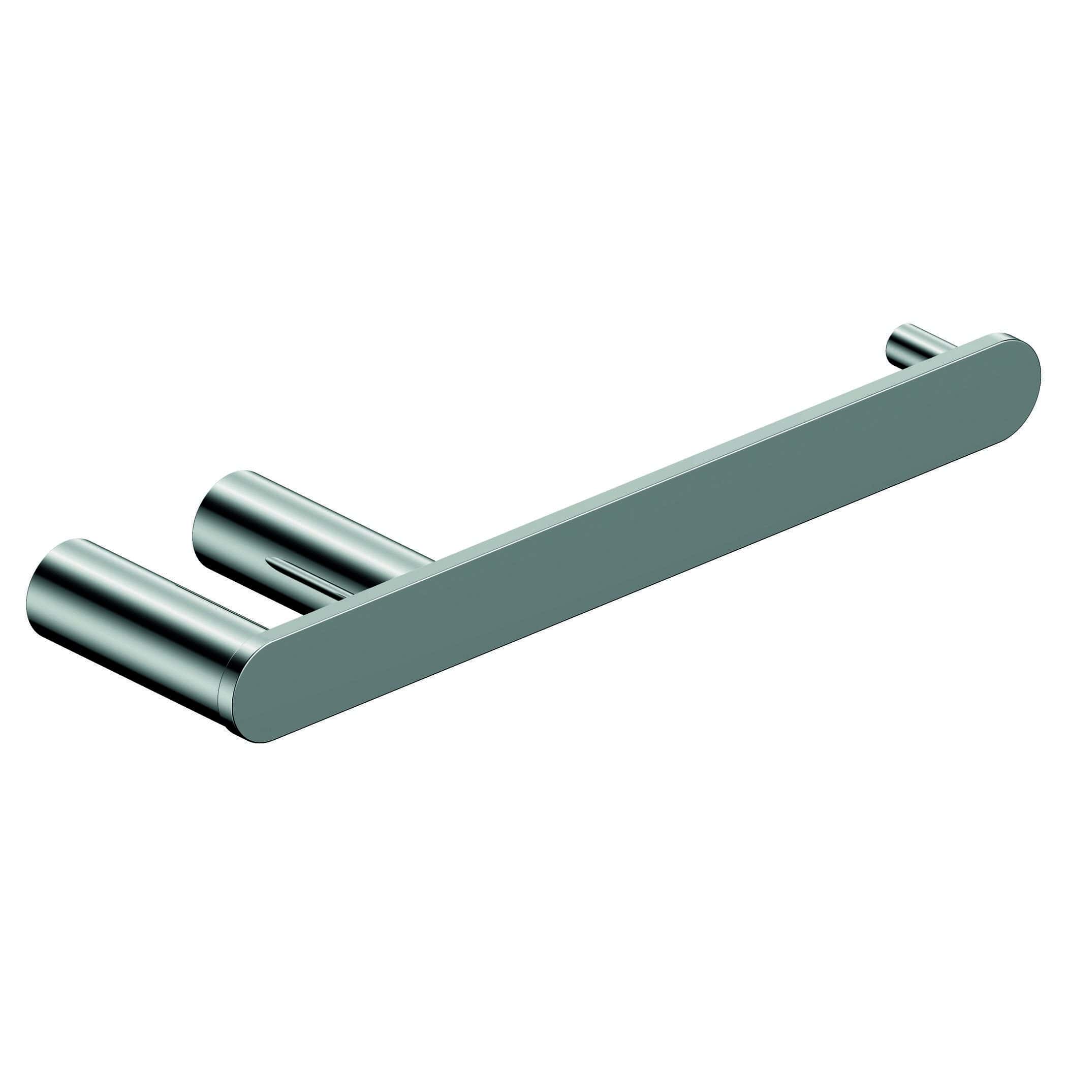 Sleek modern chrome bathroom towel rail with horizontal bars, ideal for towels and bathroom organisation. Perfect for contemporary bathroom interiors, enhancing style and functionality.