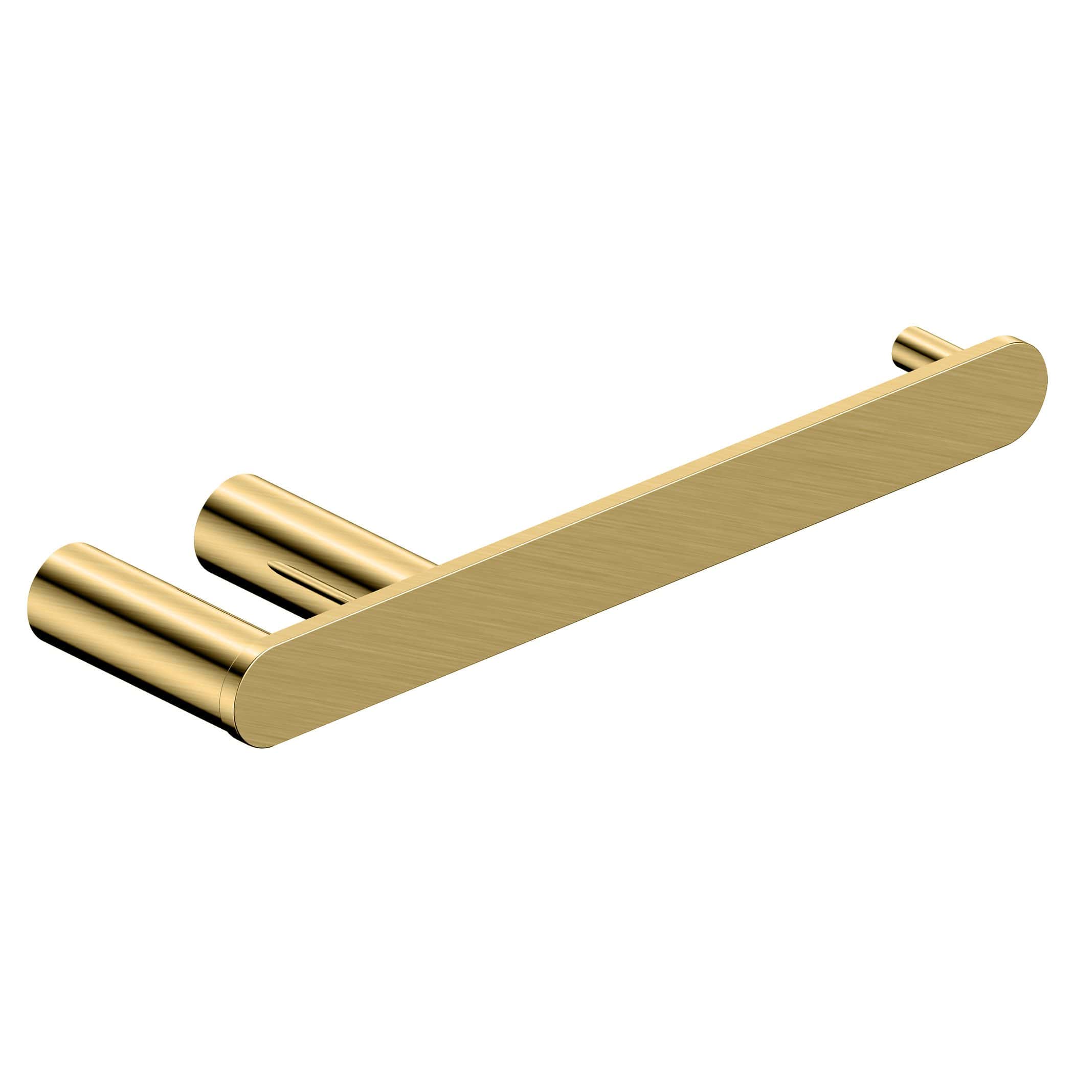 Sleek gold bathroom towel rail with modern design, perfect for stylish and functional bathroom organisation. Durable metal construction with a polished finish.