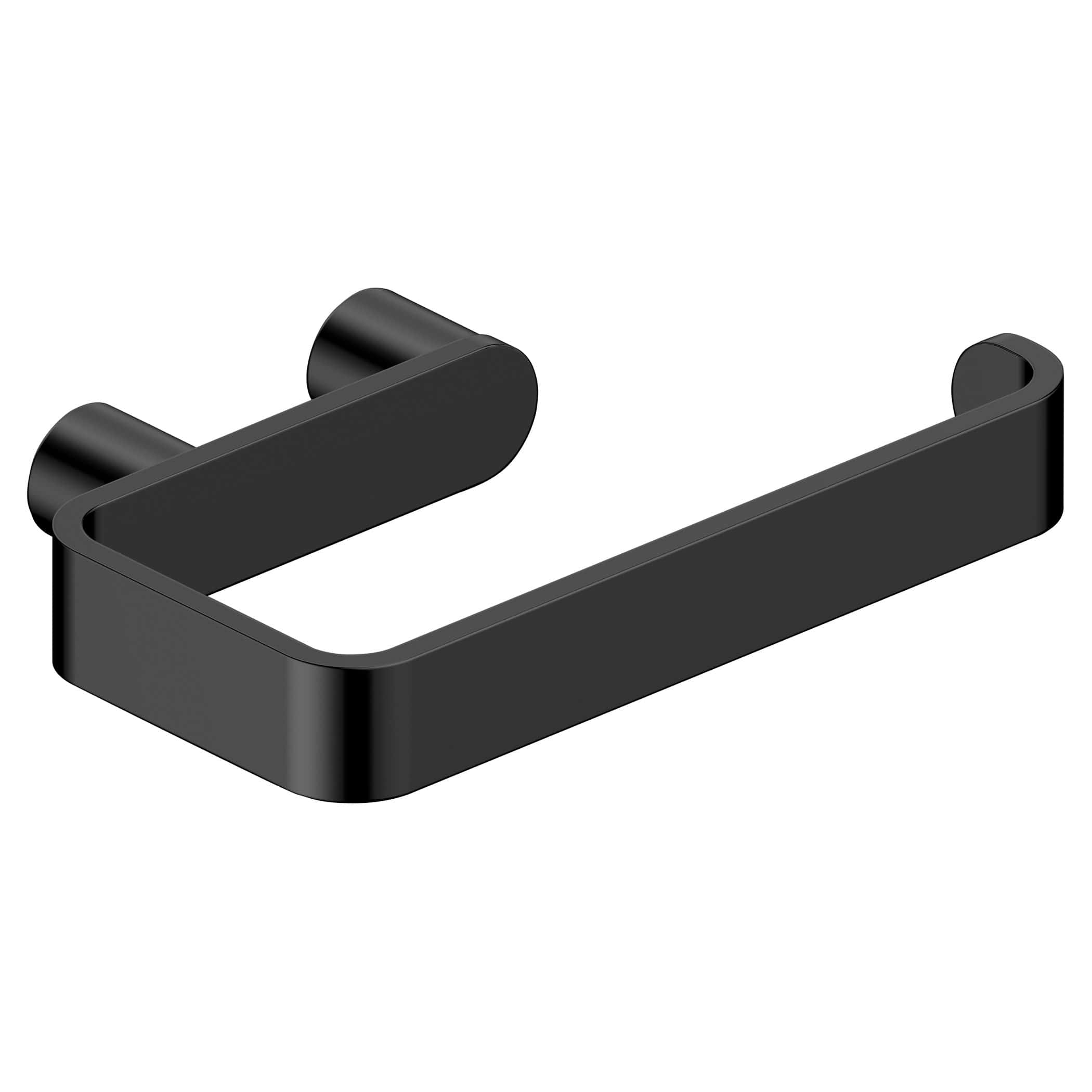 Minimal black bathroom towel holder, modern bathroom accessories, sleek black wall-mounted towel rail, Bubly Bathrooms.