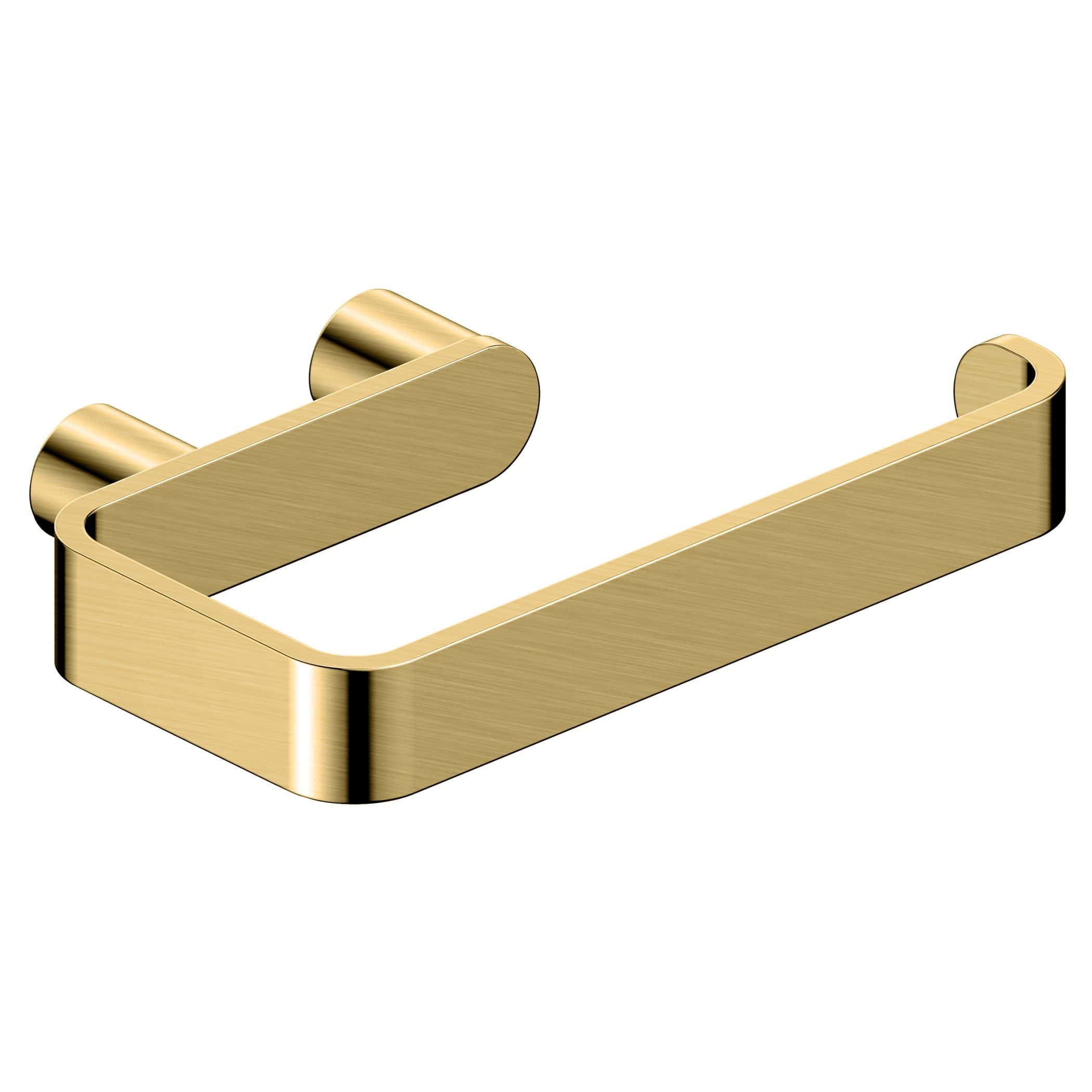 Polished gold bathroom towel holder from Bubly Bathrooms, modern and elegant design for luxury bathroom decor.