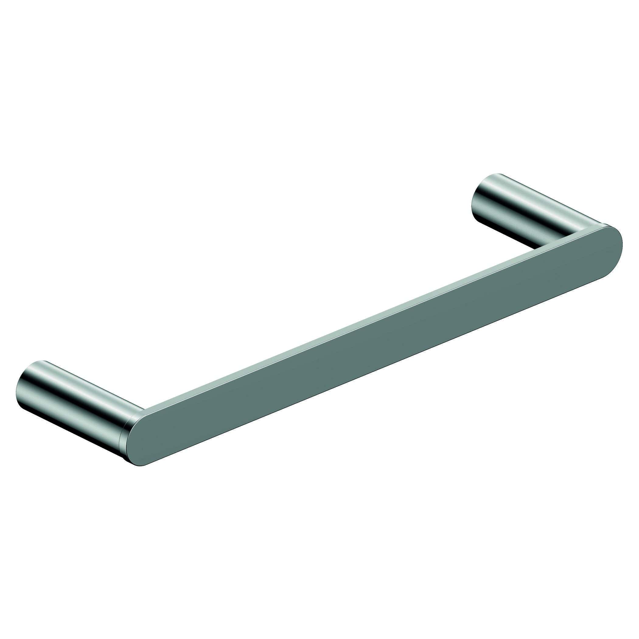 Polished chrome bathroom towel rail, modern and sleek design by Bubly Bathrooms, ideal for bathroom decor and functionality.