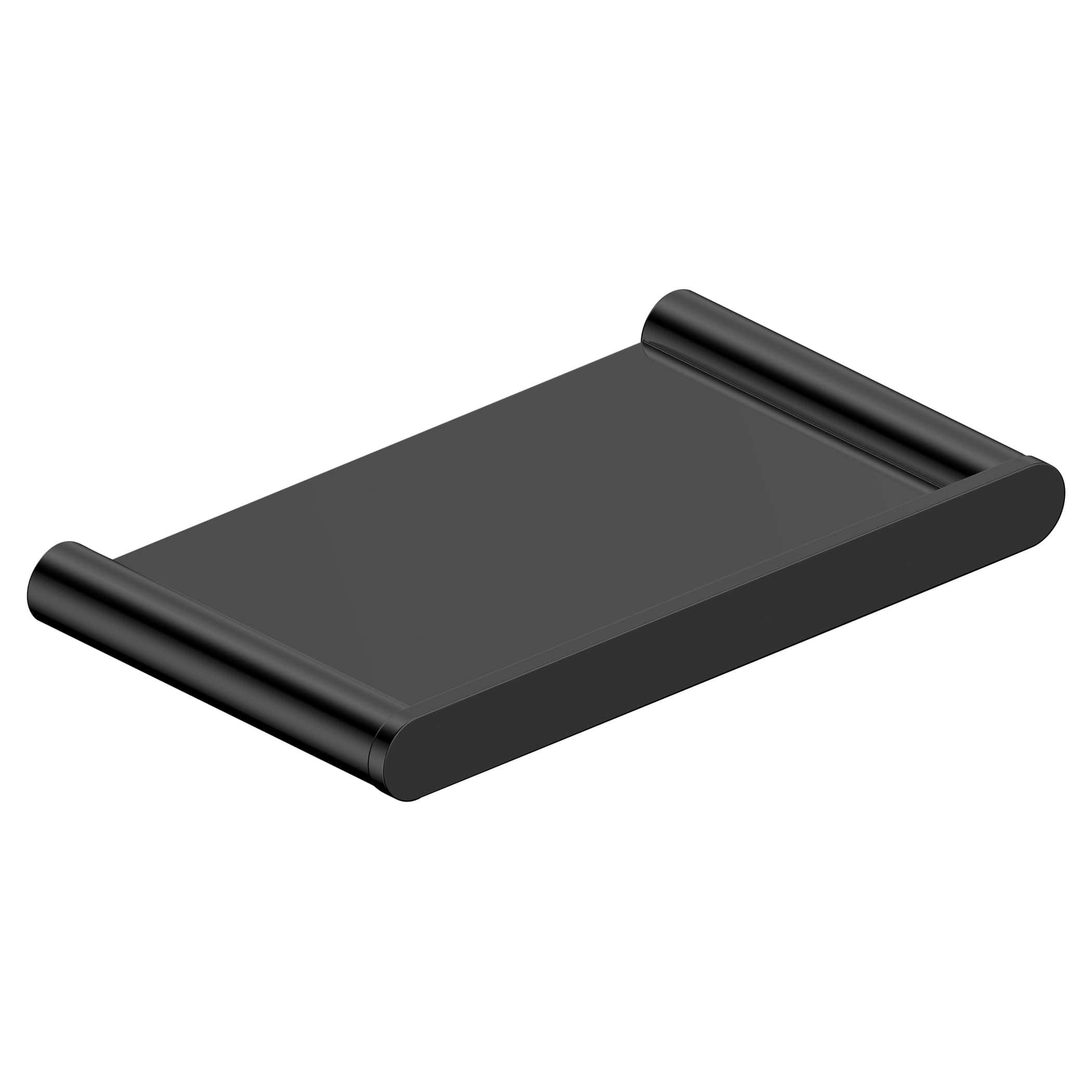 Black bathroom shower tray with rounded edges and a sleek, modern design for contemporary bathroom spaces. Perfect for installing a walk-in shower or bathtub area to enhance functionality and style.
