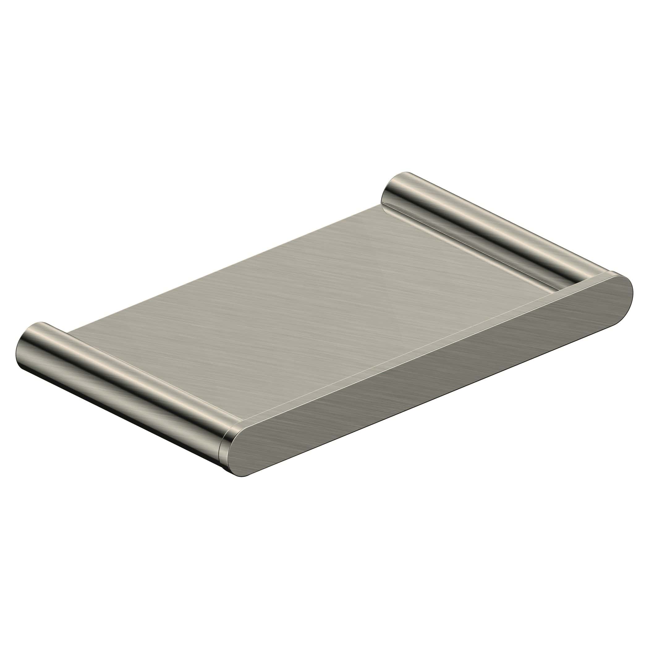 Brushed stainless steel soap tray with rounded edges, perfect for modern bathroom decor. Keep your soap dry and accessible with this sleek, durable bathroom accessory.