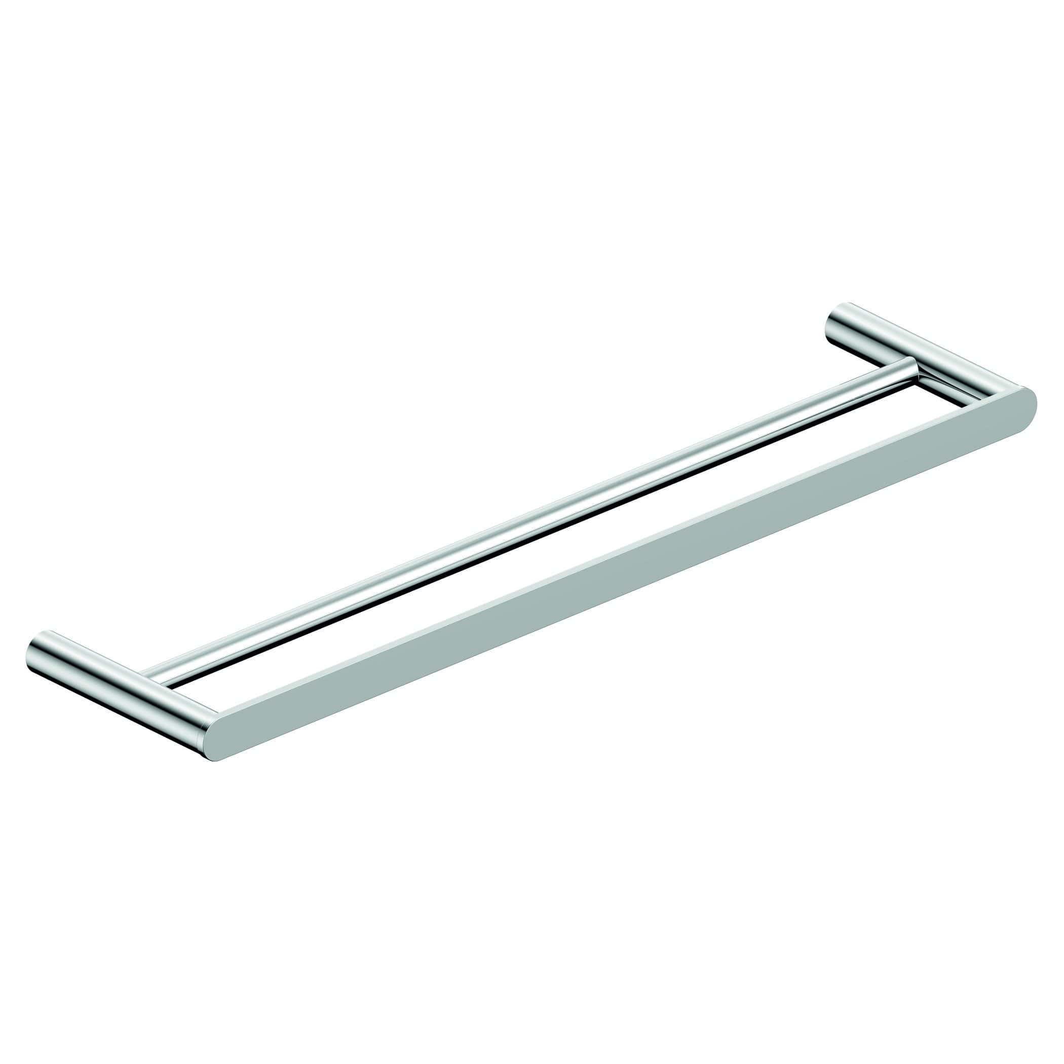 Sleek modern stainless steel bathroom towel rack, ideal for contemporary bathroom decor, provides functional storage space for towels and accessories.