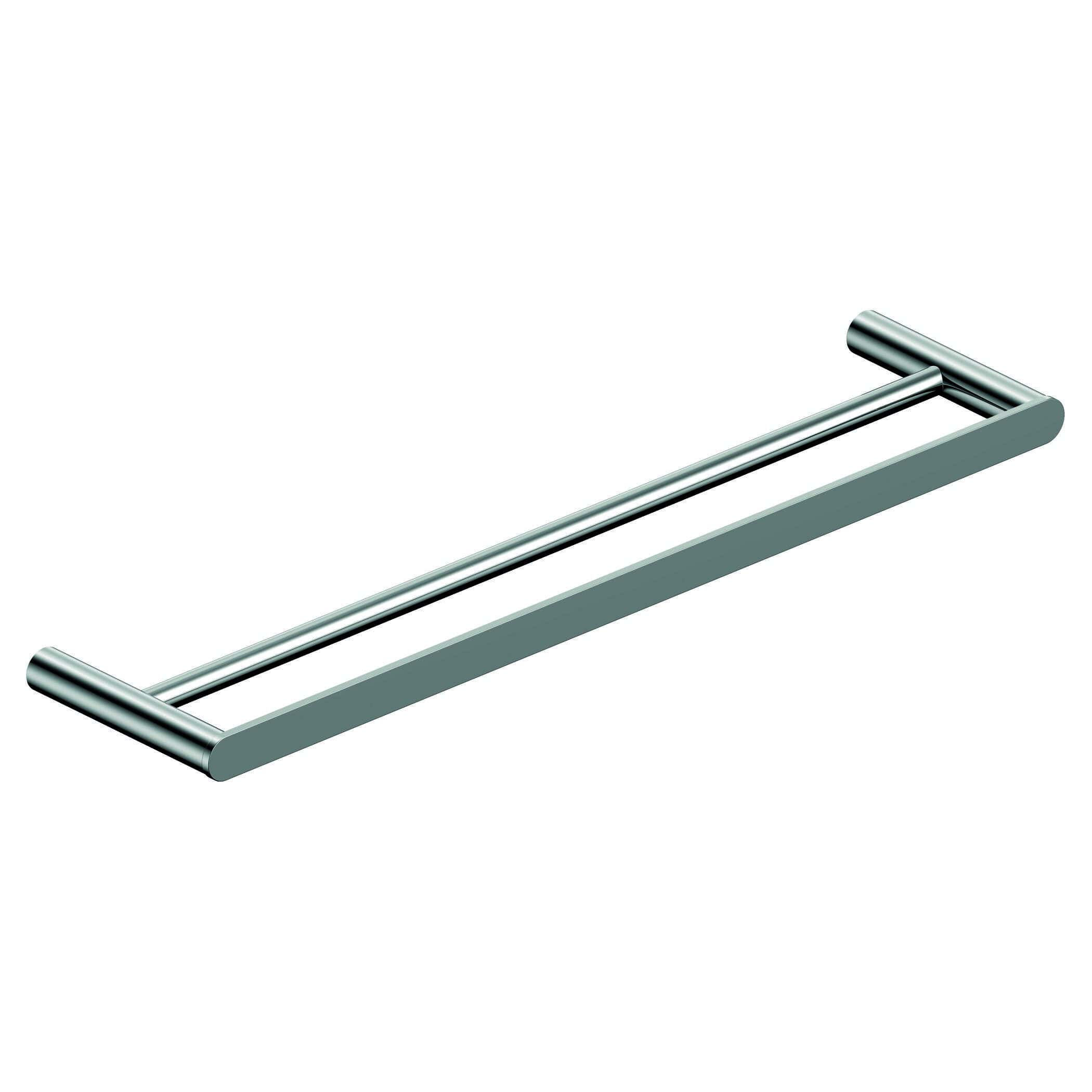 Stainless steel bathroom towel rail with modern minimalist design, ideal for contemporary bathrooms, providing efficient towel storage and a sleek aesthetic.