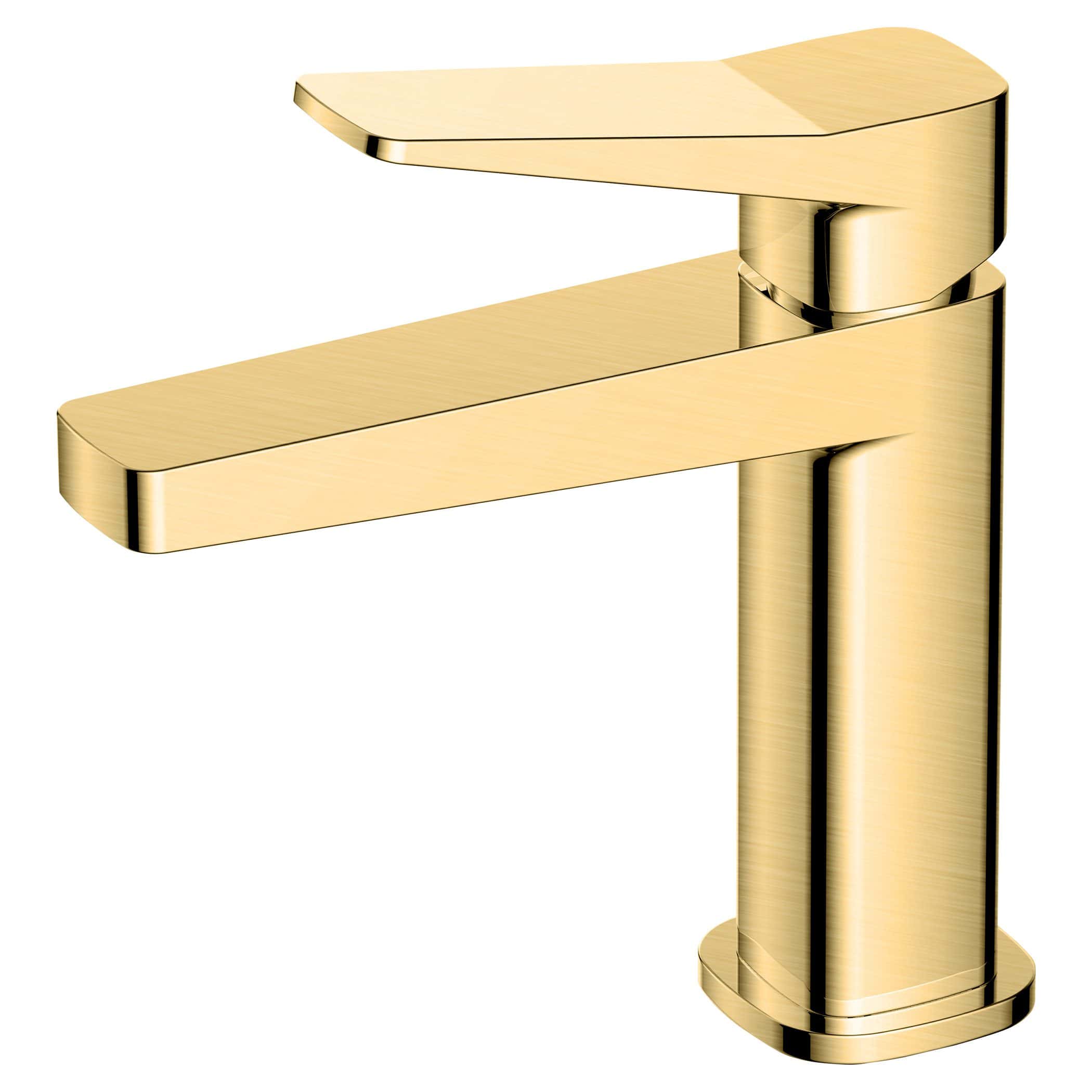 Polished gold bathroom mixer tap for modern washbasin.