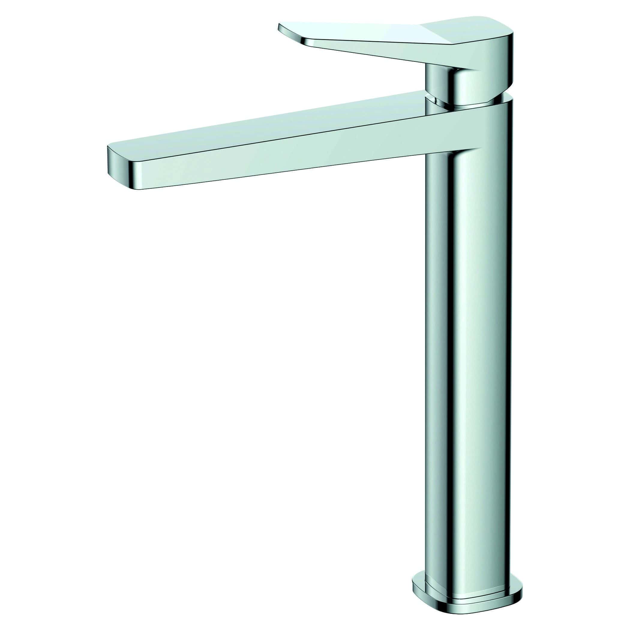 Sleek modern chrome bathroom sink mixer tap with cylindrical design and single lever handle, perfect for contemporary bathroom or kitchen upgrades.