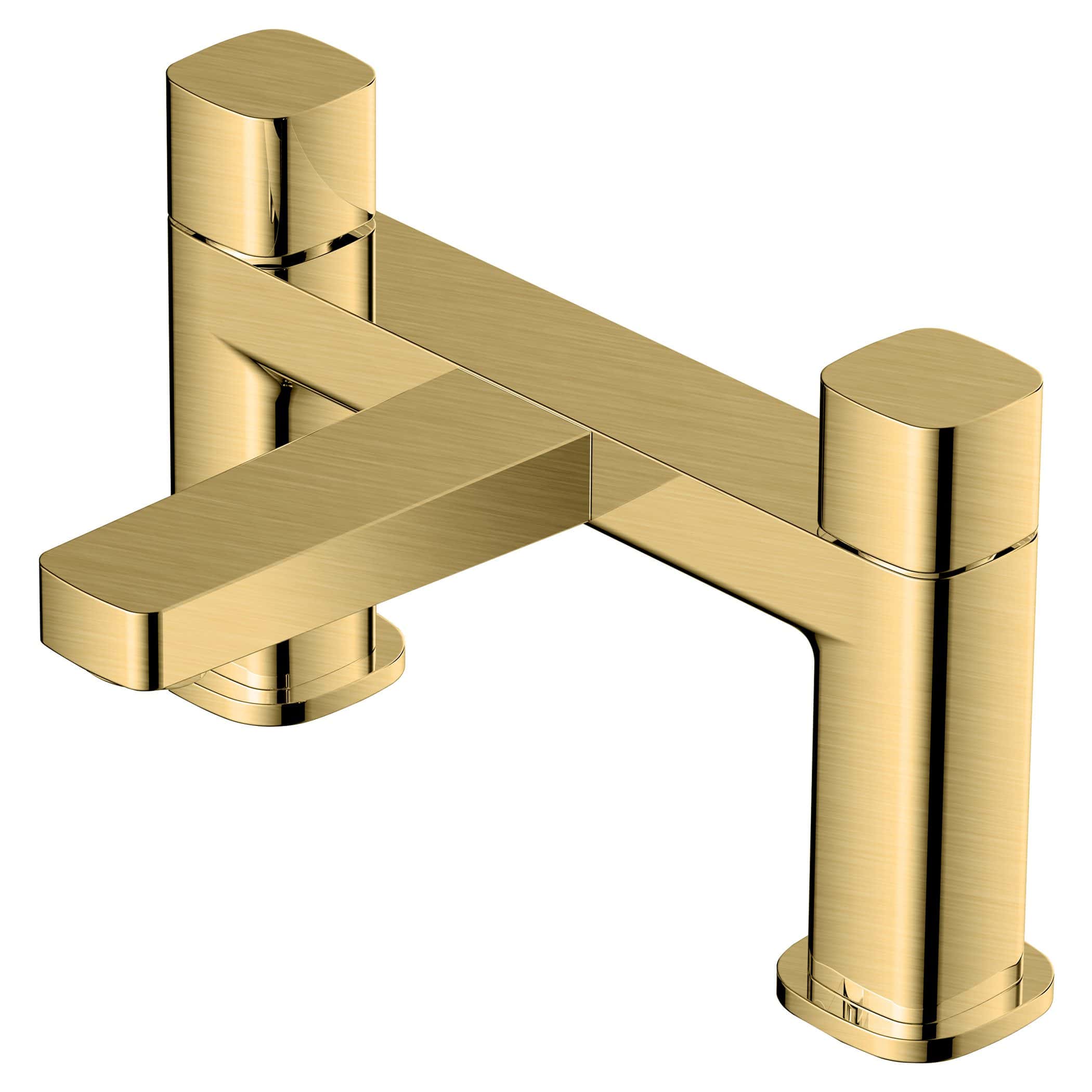 Polished gold bathroom tap, modern designer style, high-end fixtures from Bubly Bathrooms.
