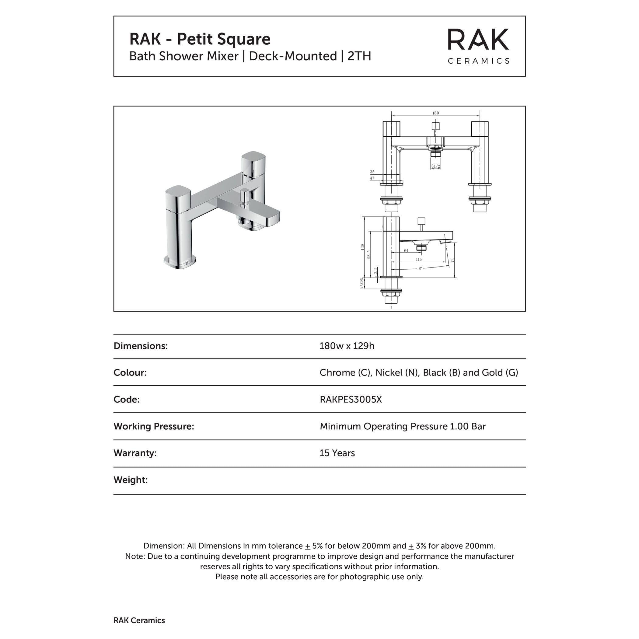 Shiny chrome deck-mounted bath shower mixer tap with modern design, suitable for contemporary bathrooms, featuring detailed technical specifications and high-quality ceramic finish.