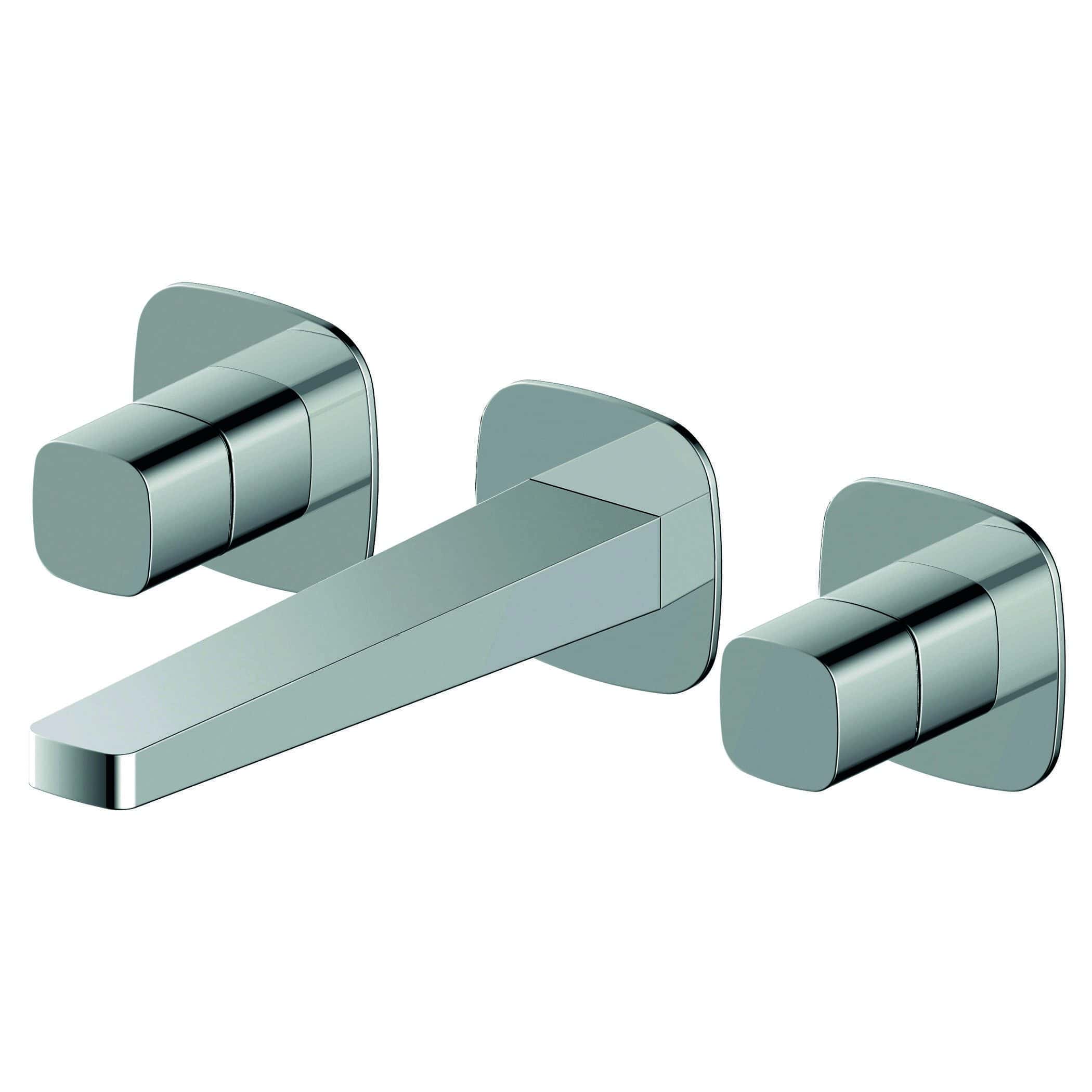 Sleek modern chrome bathroom mixer tap with two control knobs, stylish and minimalist design. Suitable for contemporary bathrooms for efficient water flow control.